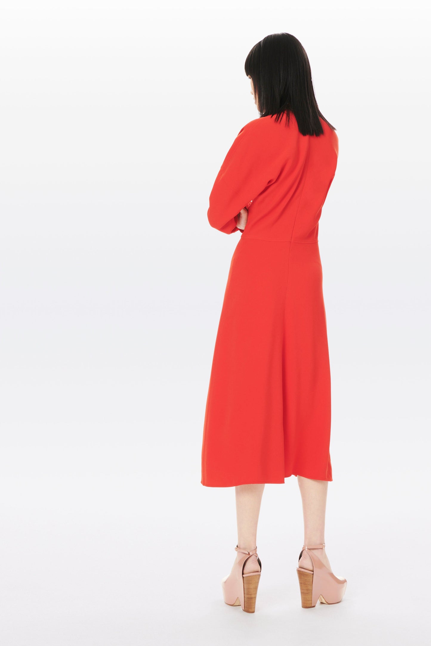 V-neck Dolman Sleeve Midi Dress in Tomato