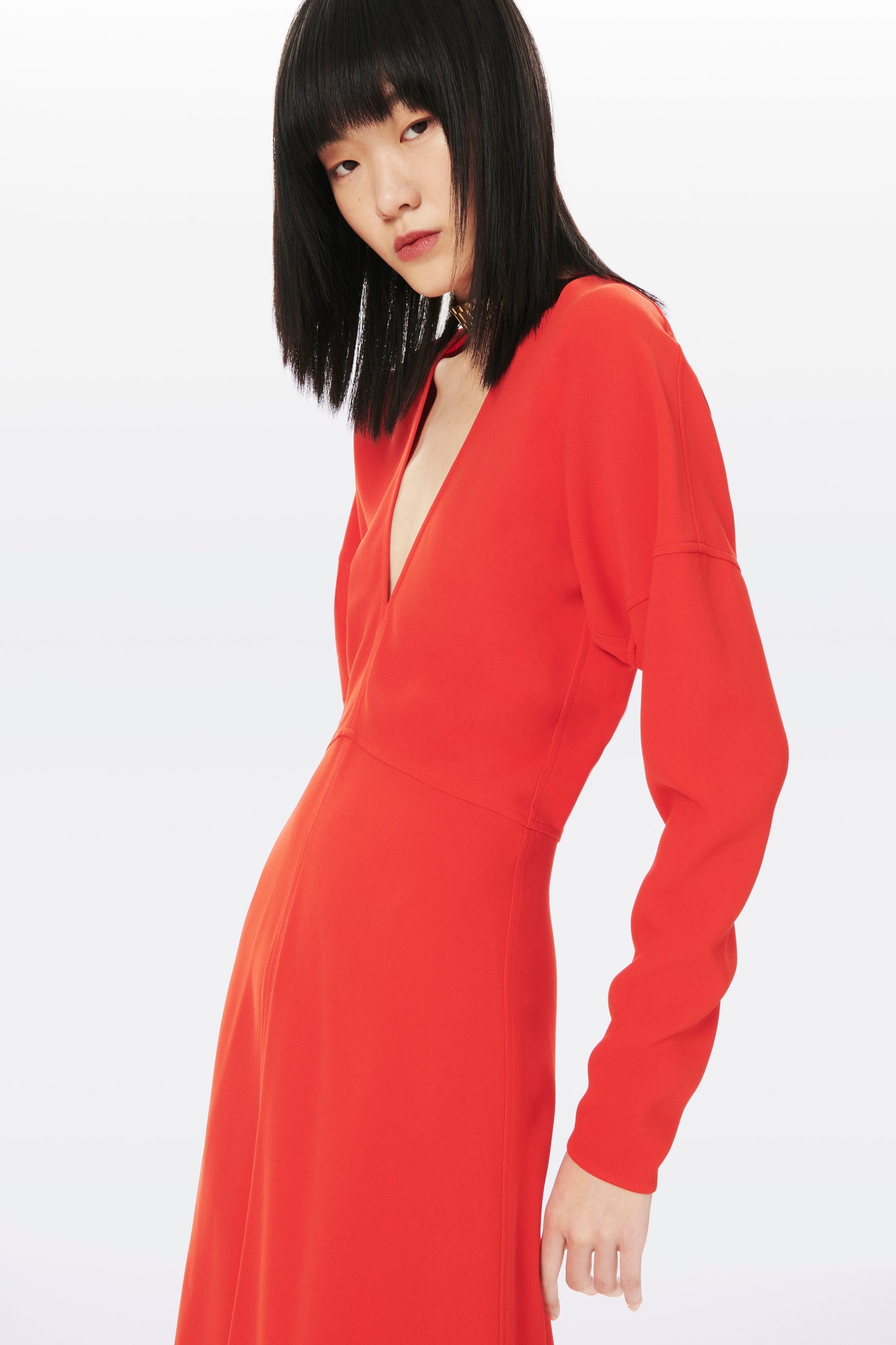 V-neck Dolman Sleeve Midi Dress in Tomato