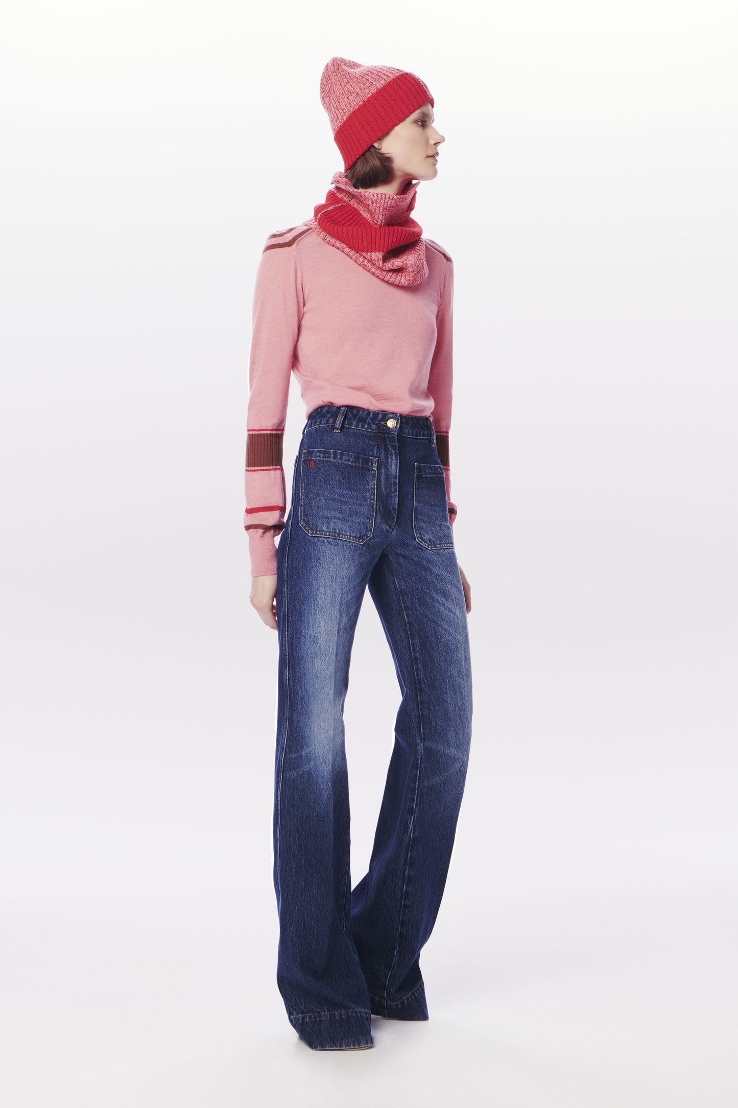 VB x Woolmark Beanie & Snood Set in Bright Red & Pink