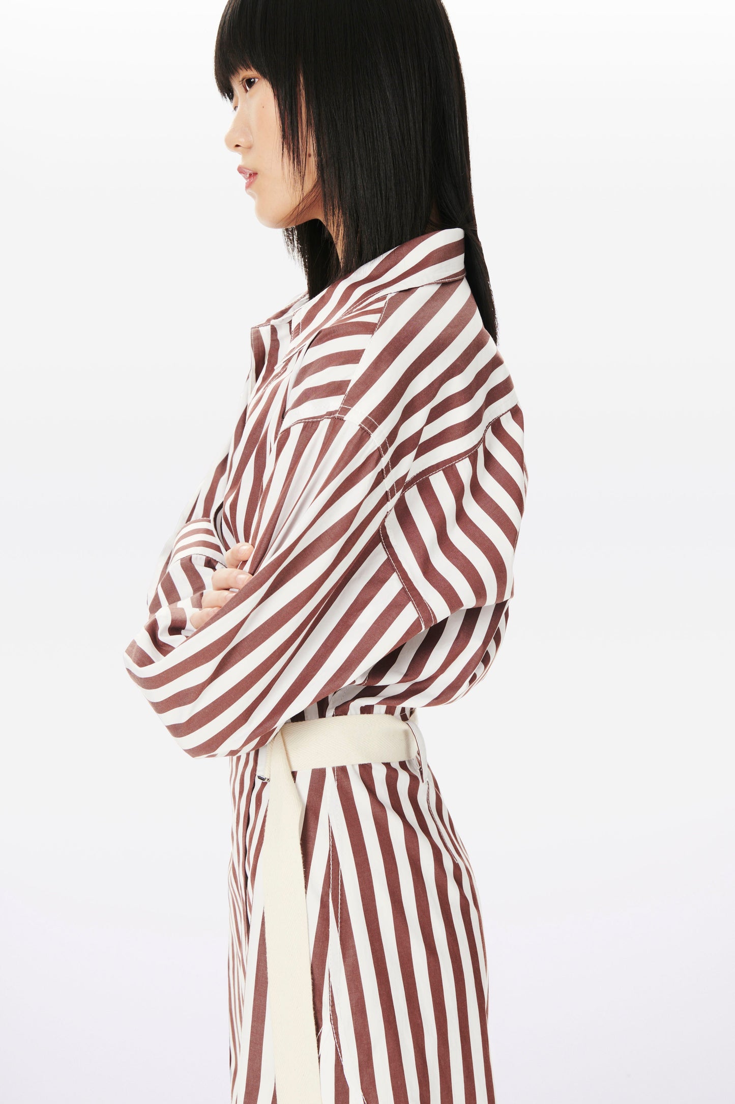 Wrap Shirt Dress in Brown and White