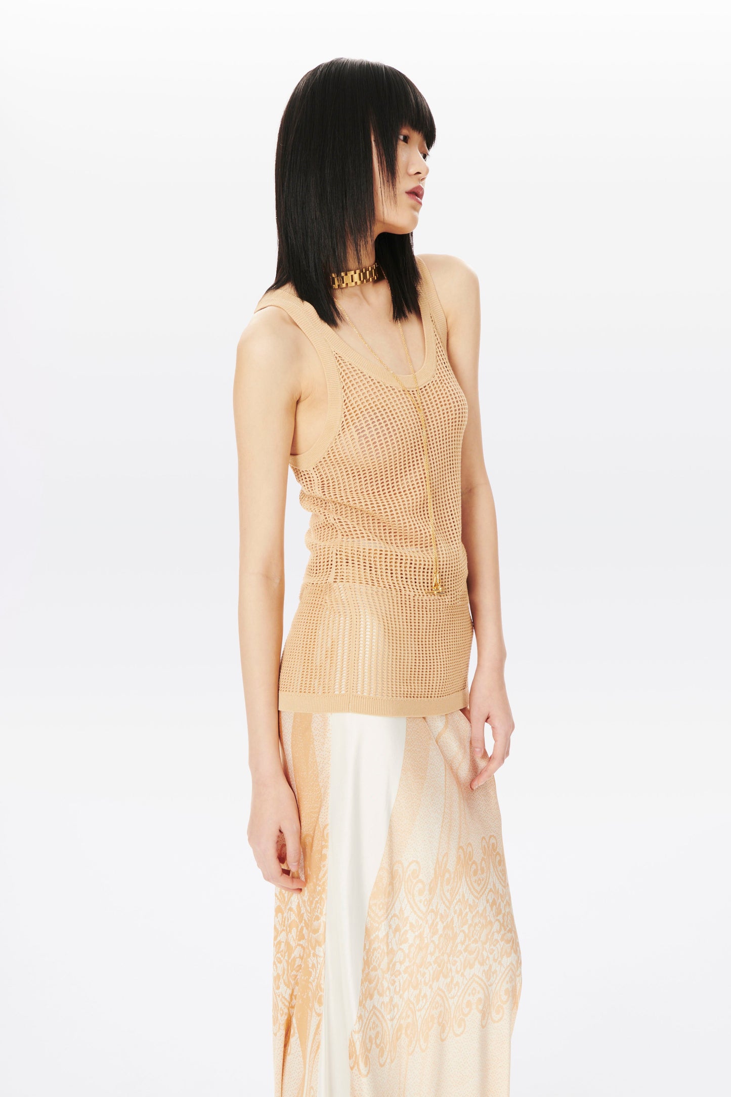 Scoop Neck String Vest in Caramel