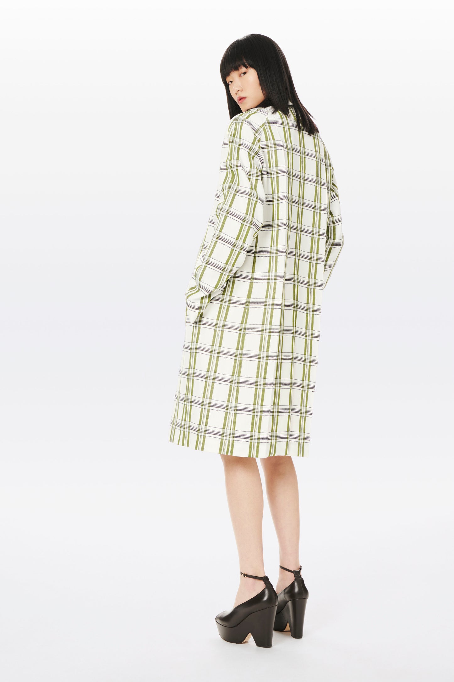 Car Coat in Off White, Navy and Khaki Check