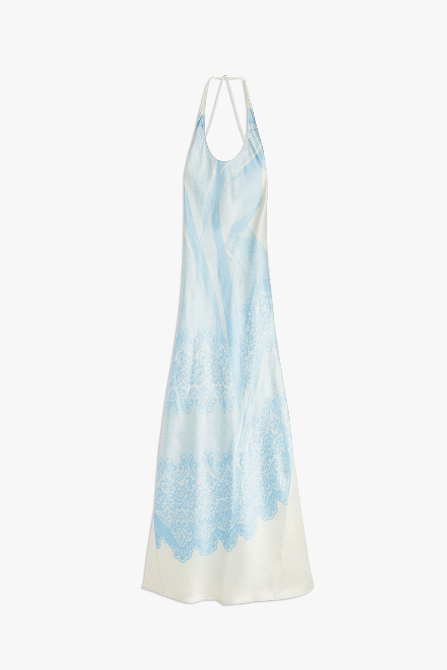 Printed Floor Length Cami Dress in White and Oxford Blue
