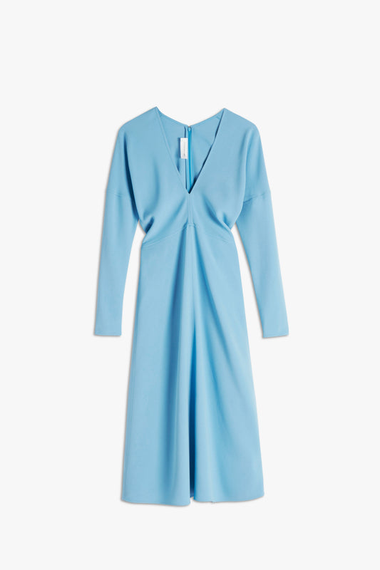 V-neck Dolman Sleeve Midi Dress in Sky Blue