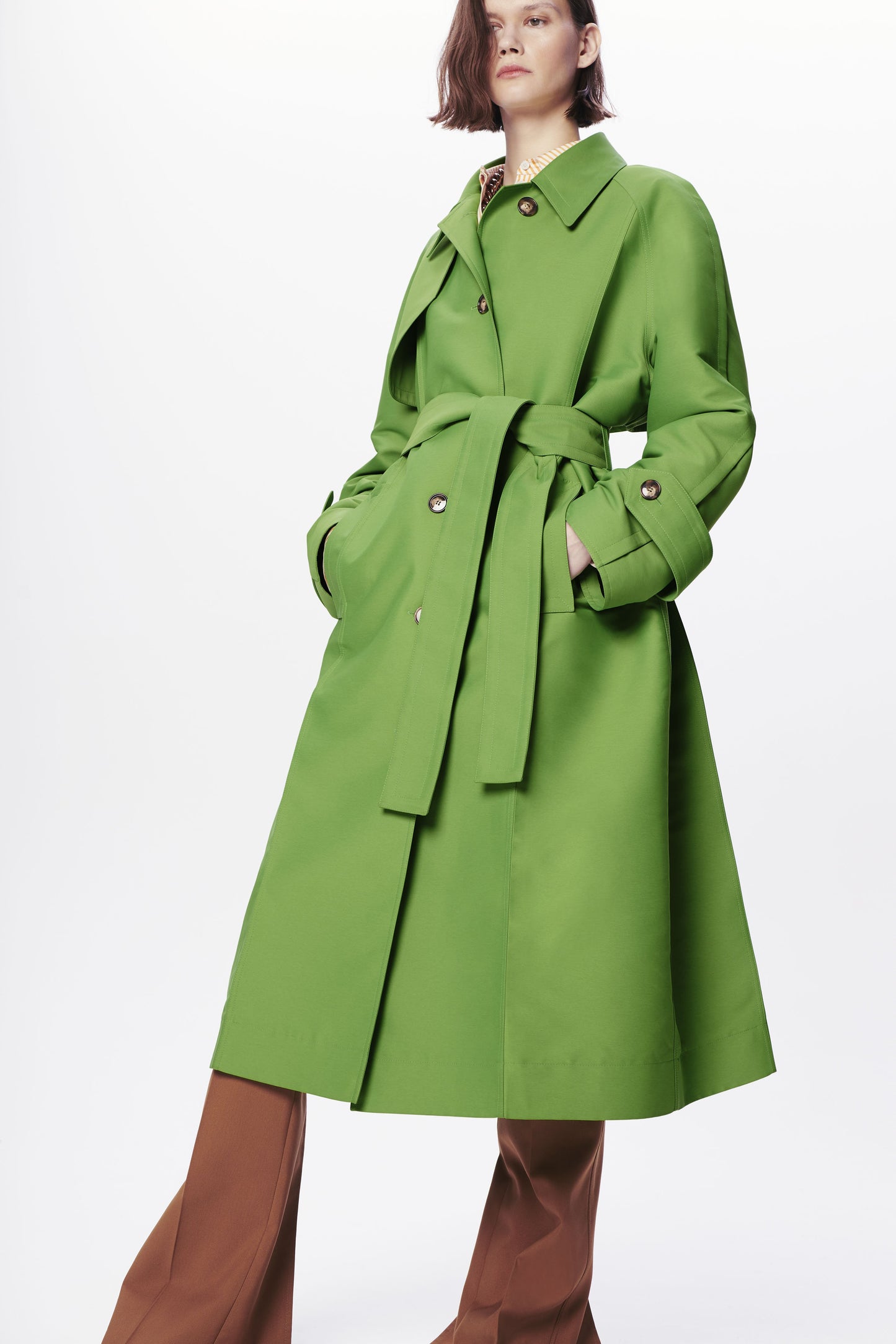 Belted Trench Coat in Lime Green