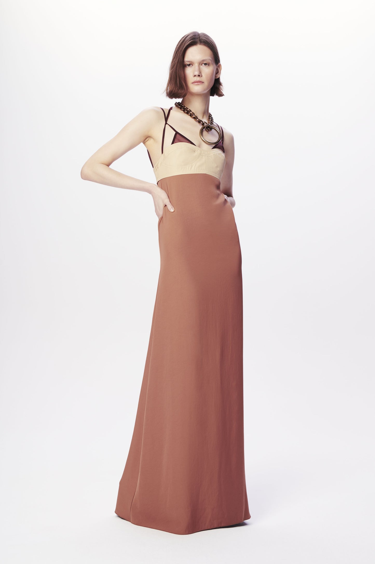 Double Layer Cami Dress in Dark Tan