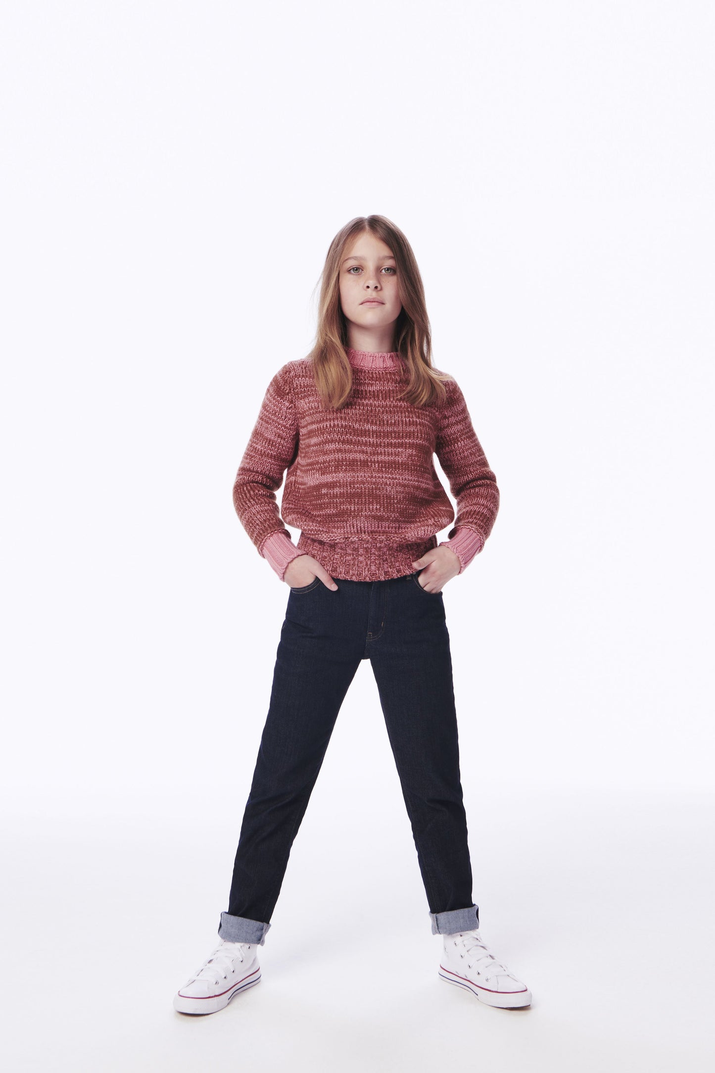 VB x Woolmark Mini Contrast Rib Polo Neck Jumper in Camel & Pink