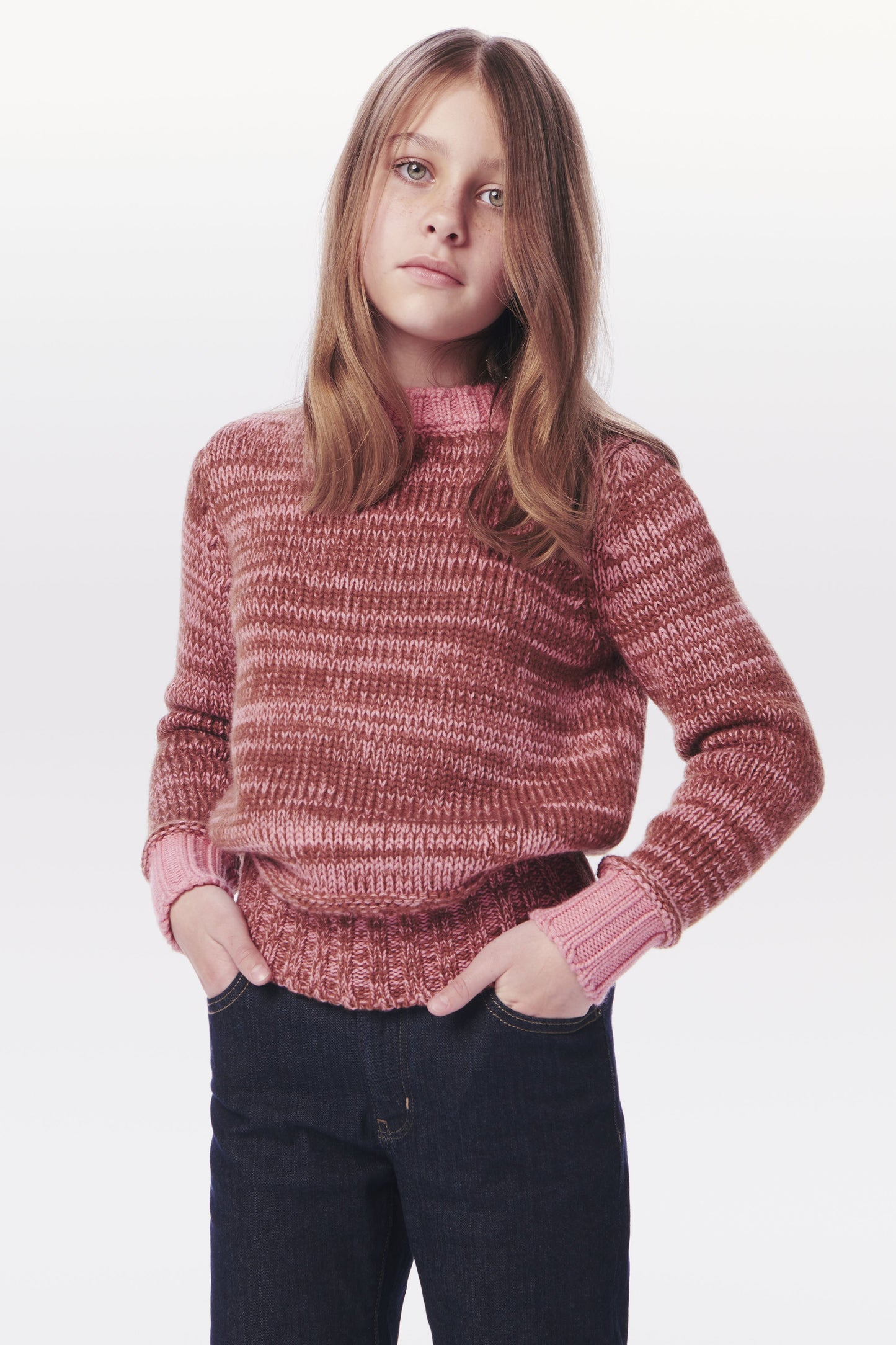 VB x Woolmark Mini Contrast Rib Polo Neck Jumper in Camel & Pink