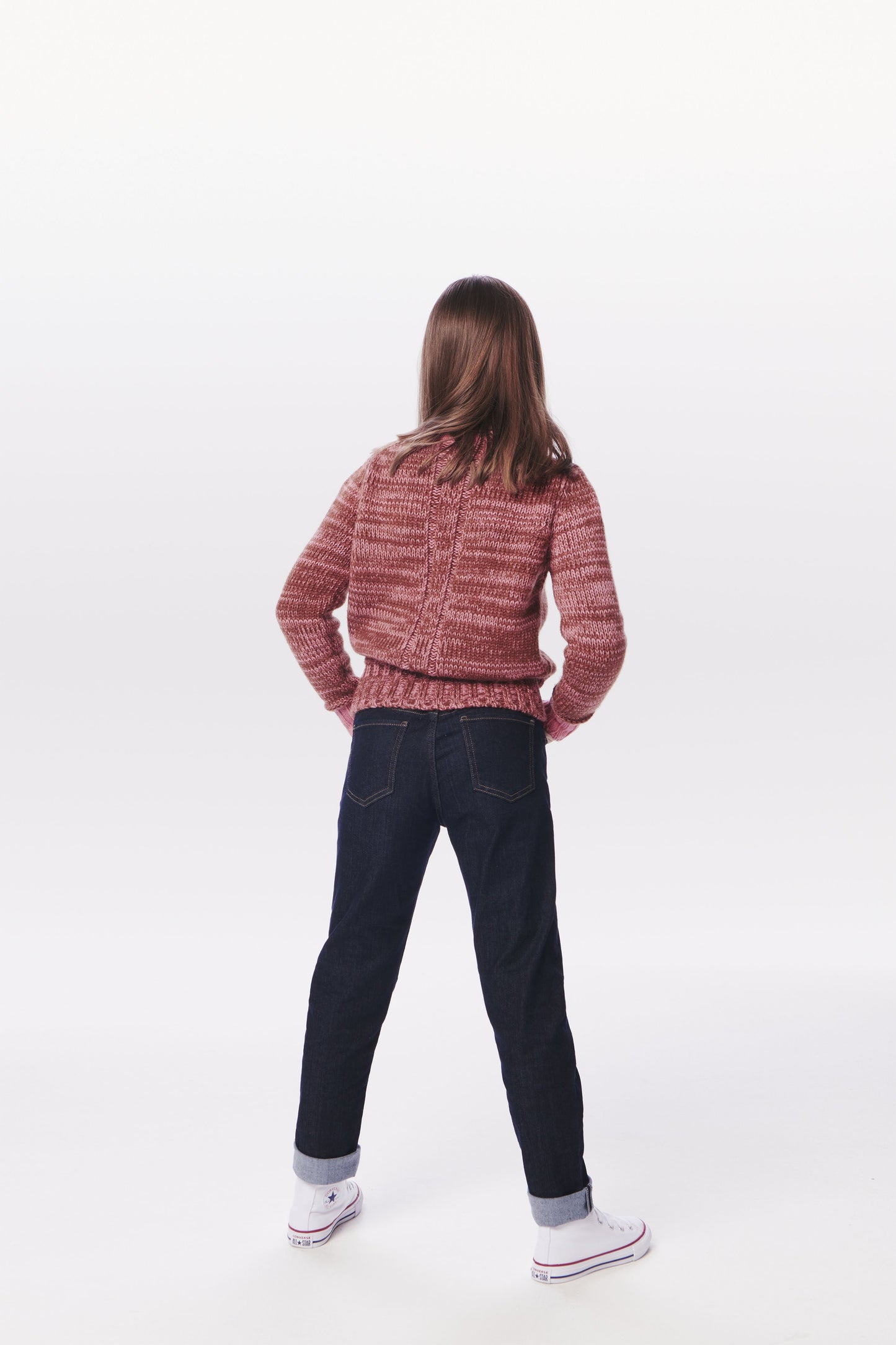 VB x Woolmark Mini Contrast Rib Polo Neck Jumper in Camel & Pink