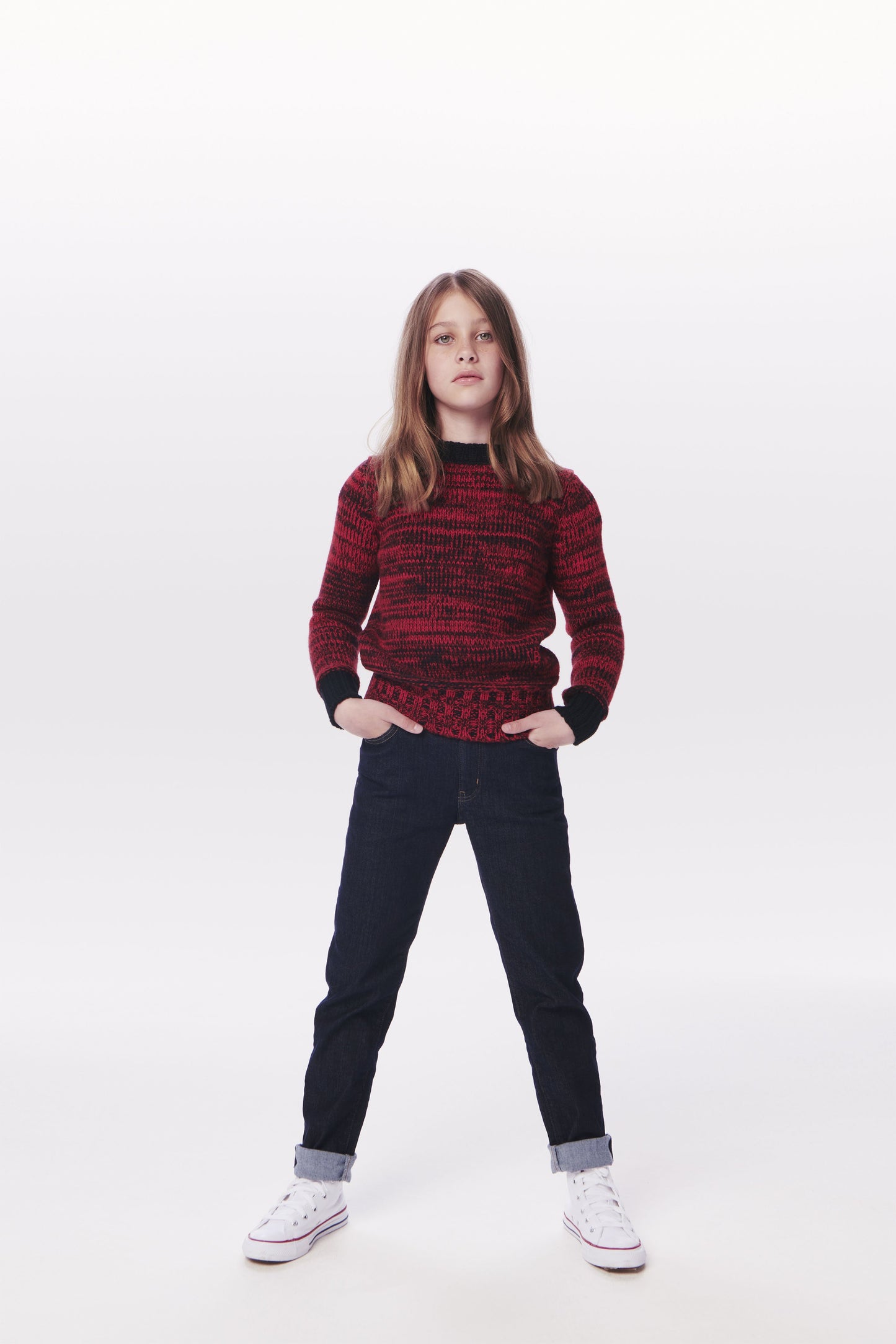 VB x Woolmark Mini Contrast Rib Polo Neck Jumper in Bright Red & Navy