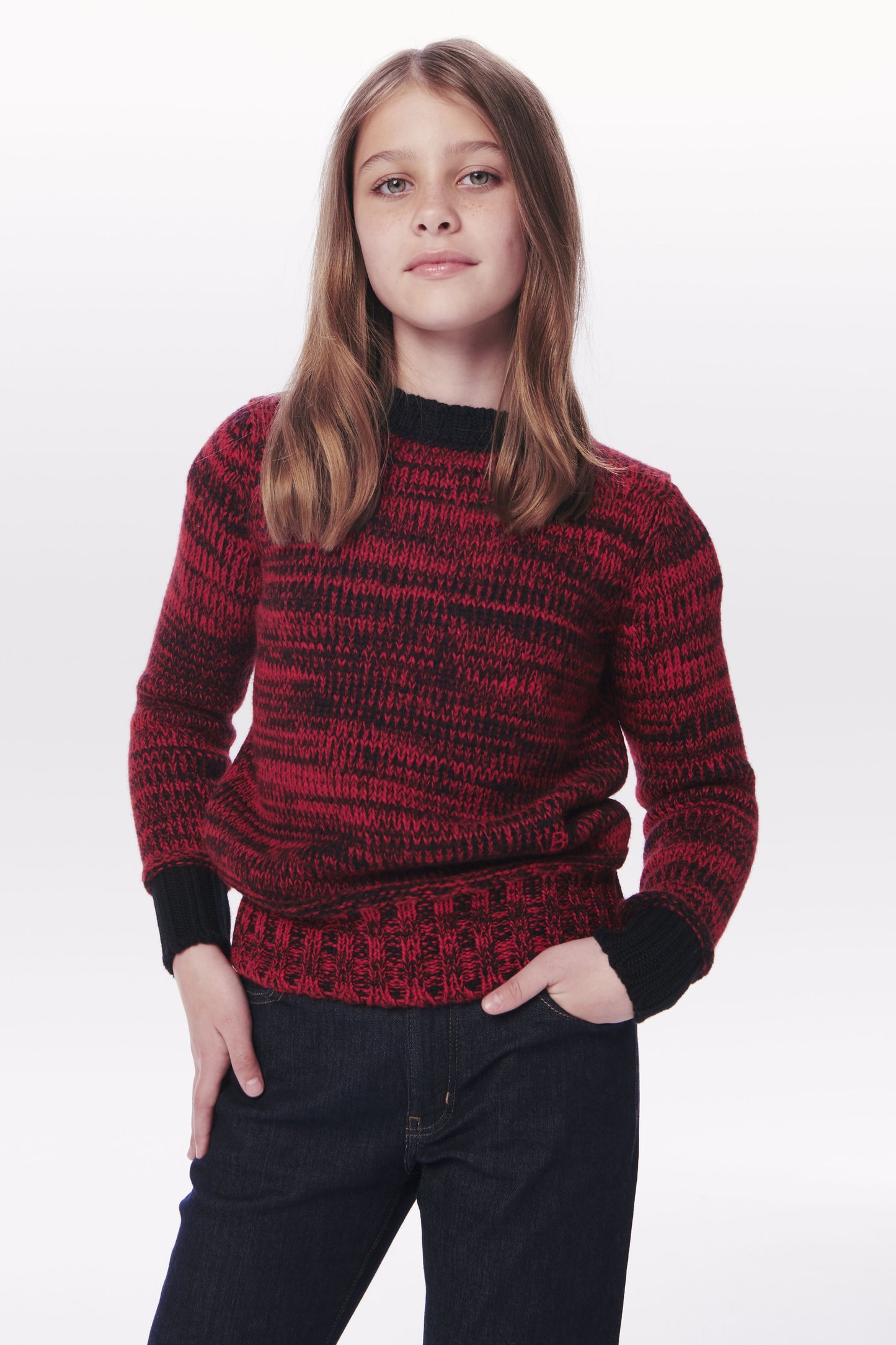 VB x Woolmark Mini Contrast Rib Polo Neck Jumper in Bright Red & Navy