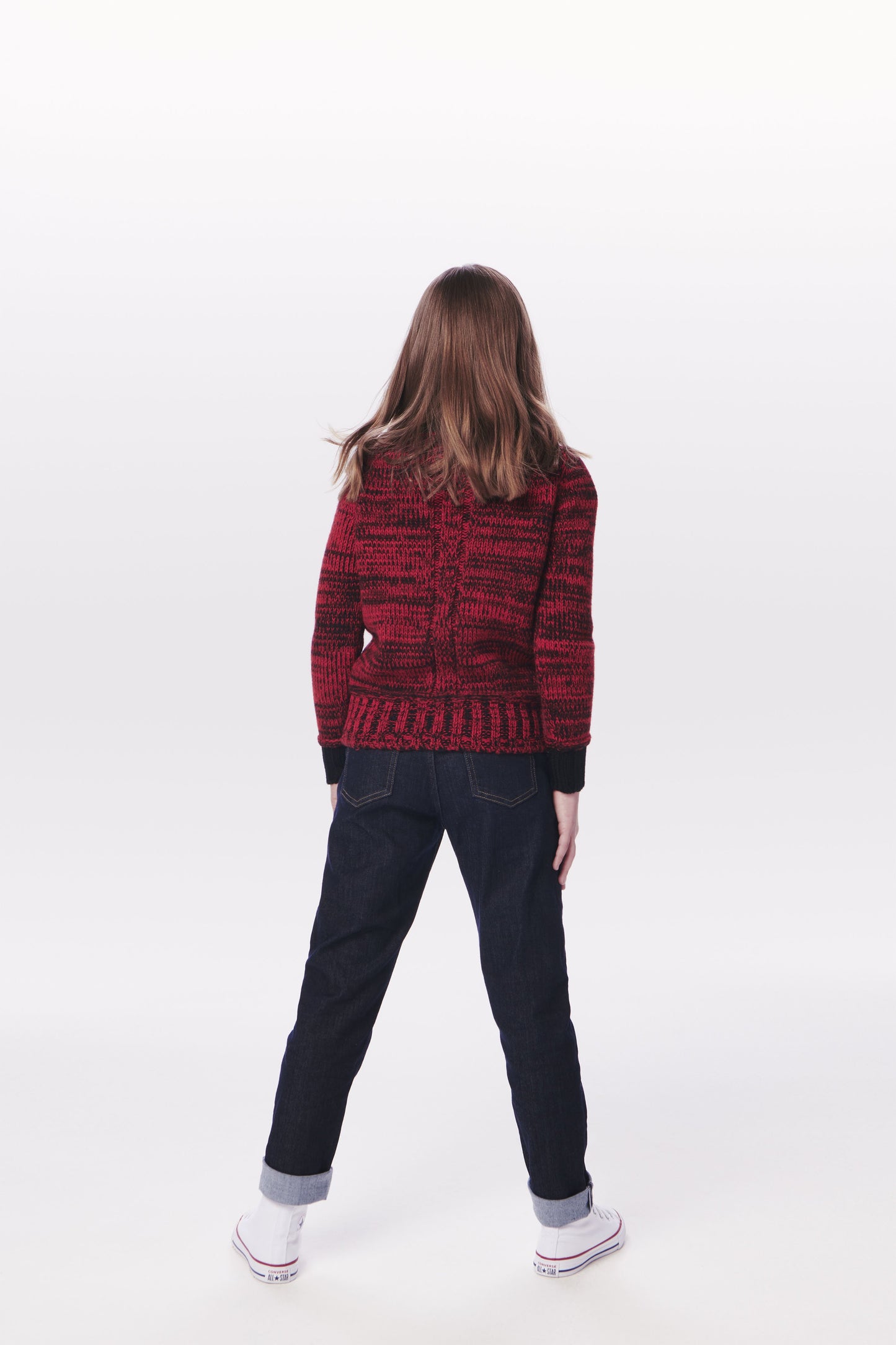VB x Woolmark Mini Contrast Rib Polo Neck Jumper in Bright Red & Navy