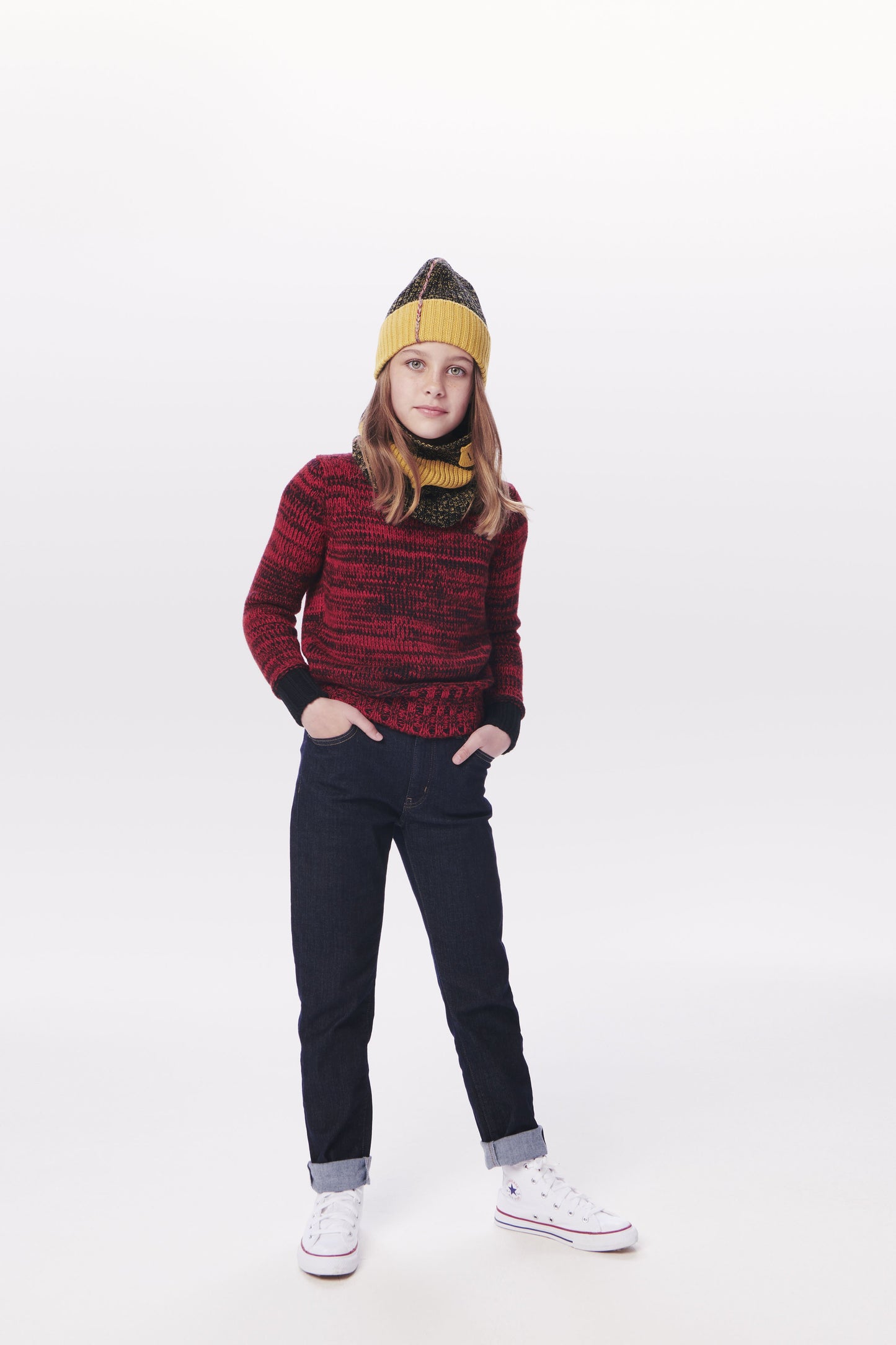 VB x Woolmark Mini Beanie & Snood Set in Navy & Mustard