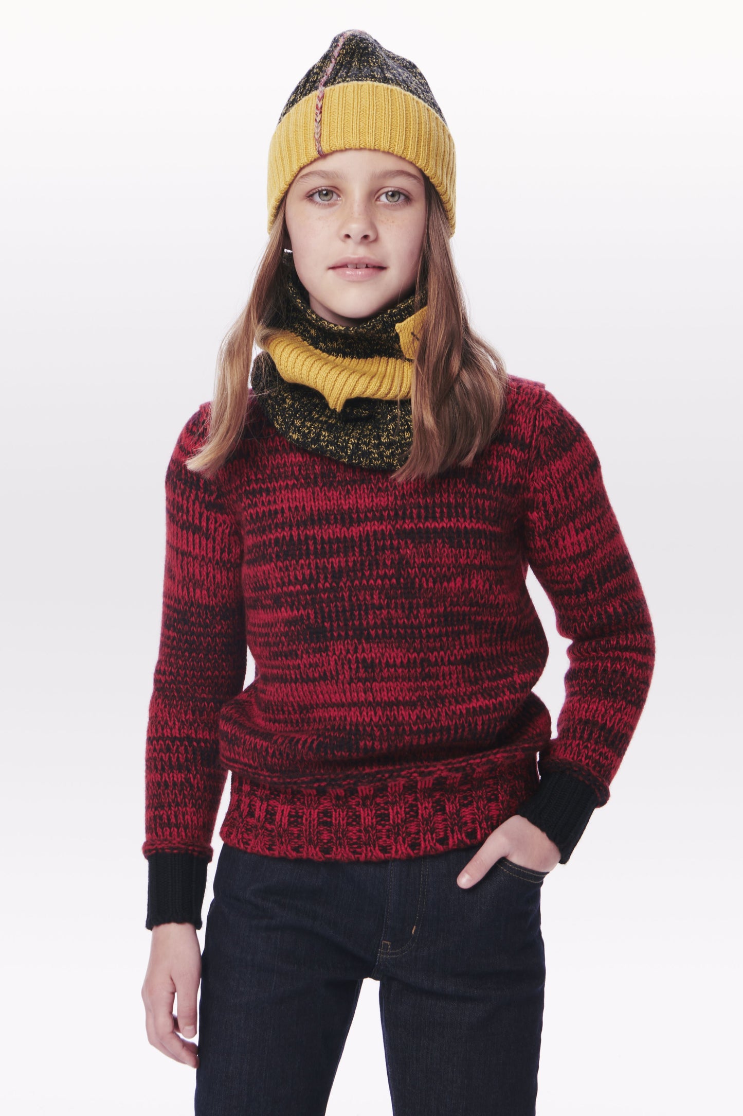 VB x Woolmark Mini Beanie & Snood Set in Navy & Mustard