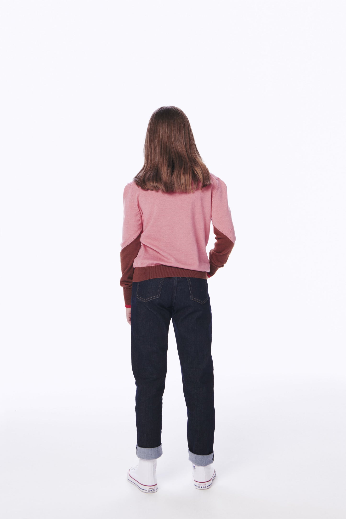VB x Woolmark Mini Colour Block Jumper in Pink & Dark Camel