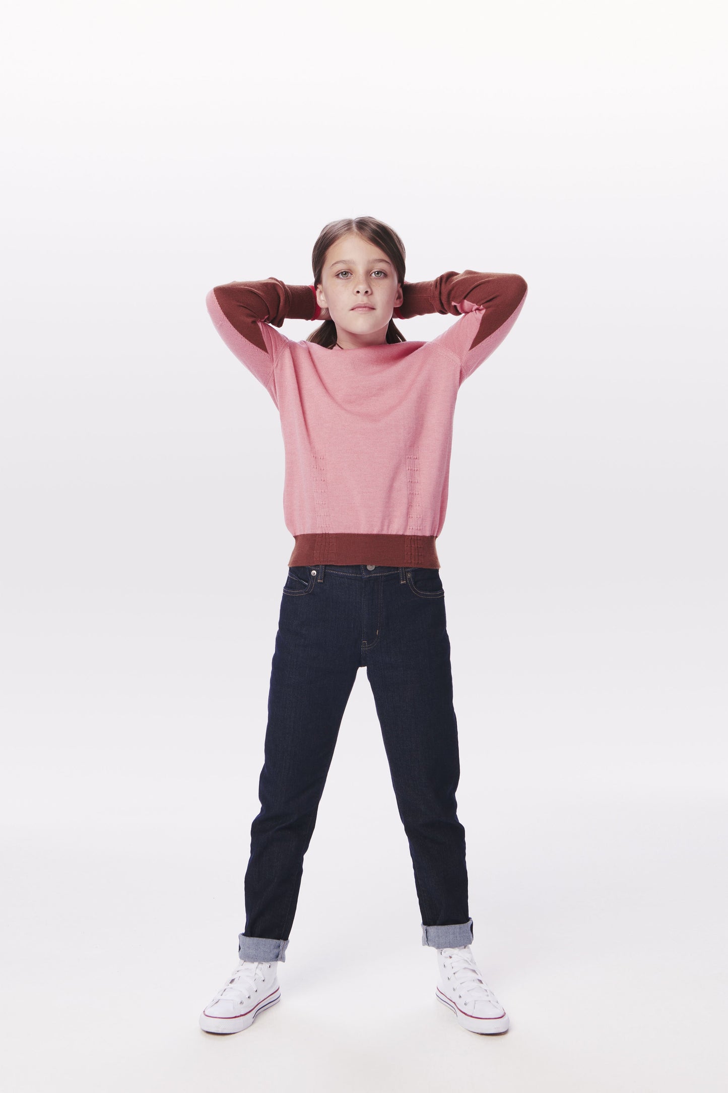 VB x Woolmark Mini Colour Block Jumper in Pink & Dark Camel