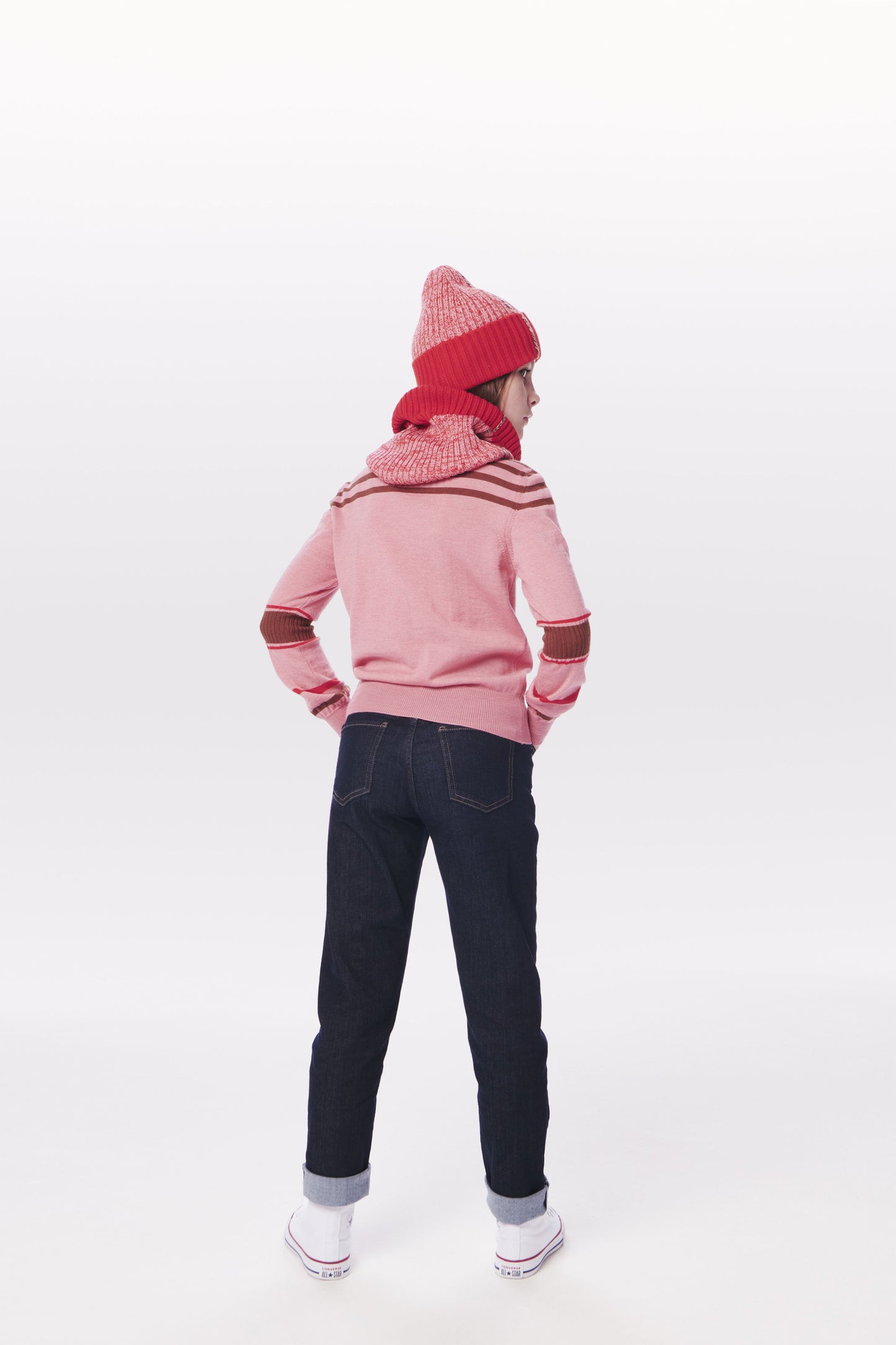 VB x Woolmark Mini Beanie & Snood Set in Bright Red & Pink