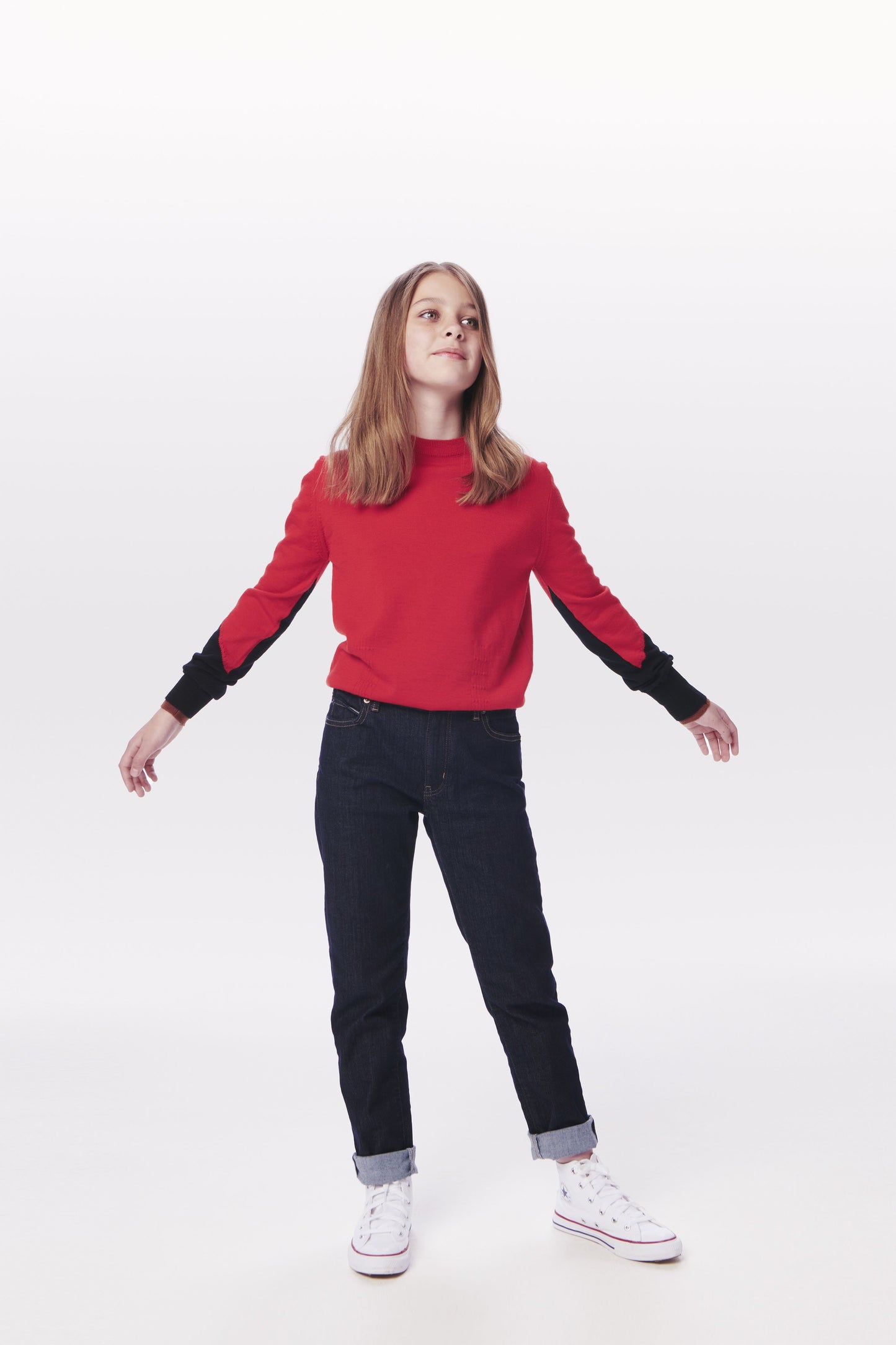 VB x Woolmark Mini Colour Block Jumper in Bright Red & Navy