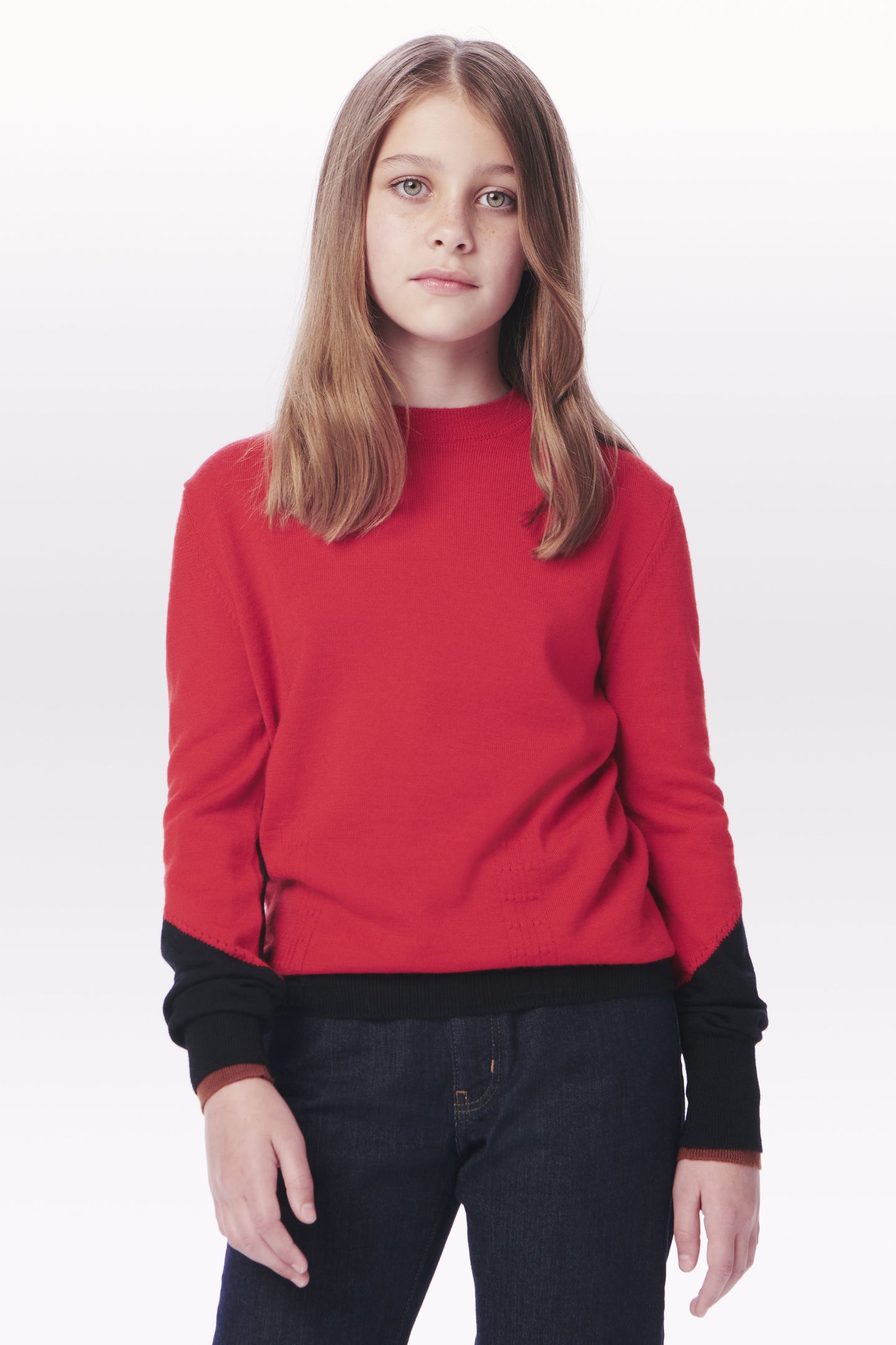 VB x Woolmark Mini Colour Block Jumper in Bright Red & Navy