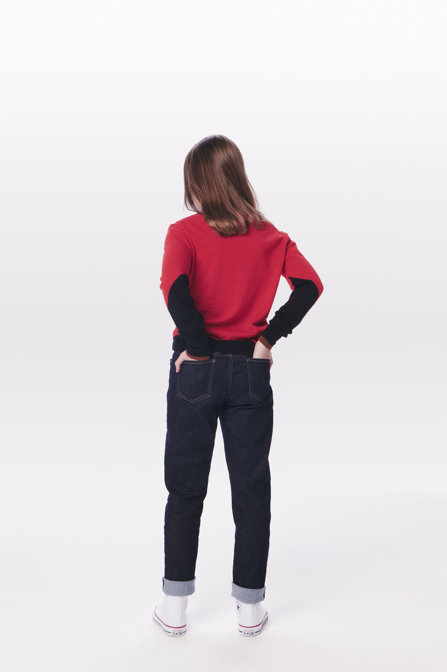 VB x Woolmark Mini Colour Block Jumper in Bright Red & Navy