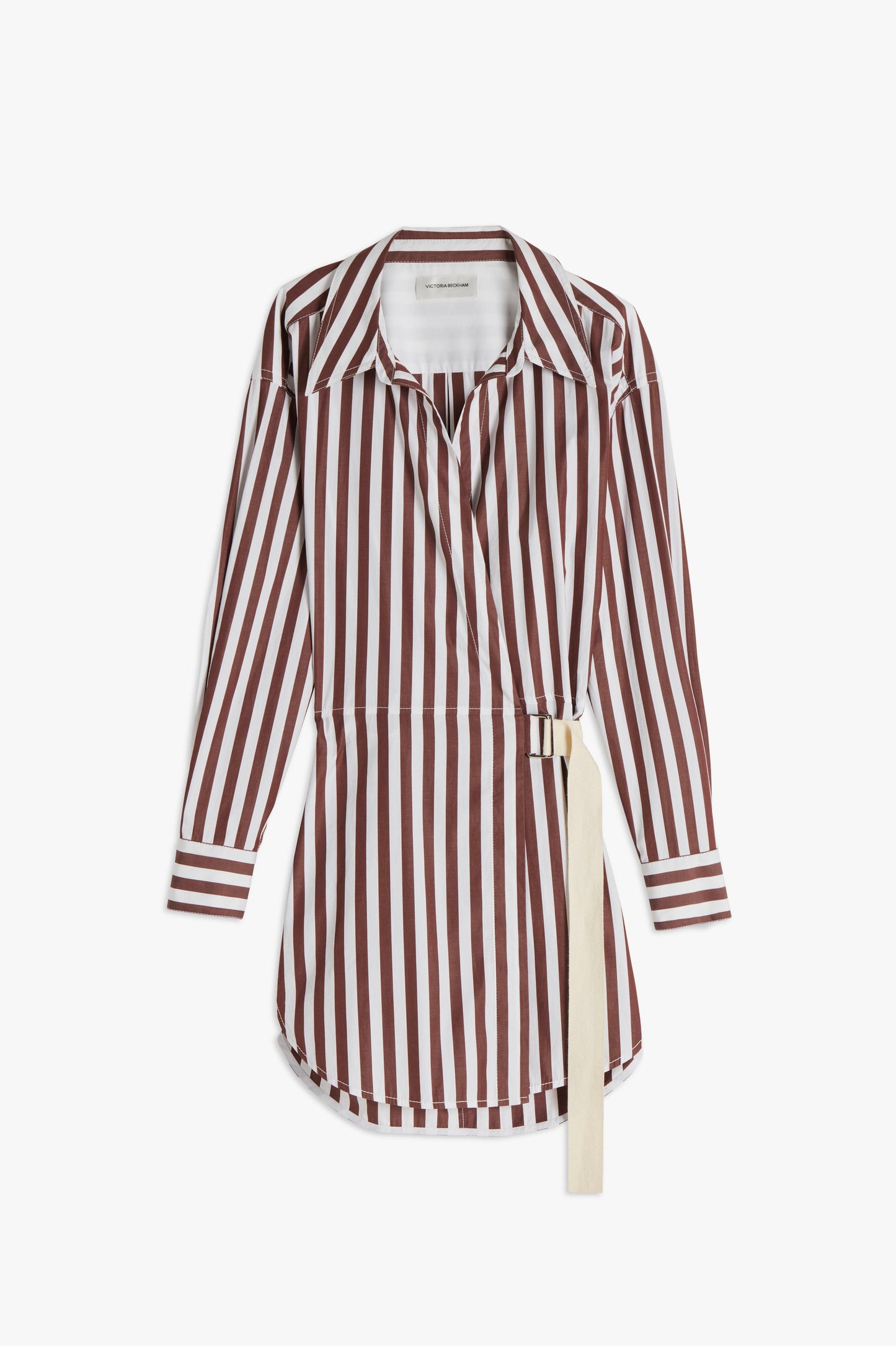 Wrap Shirt Dress in Brown and White