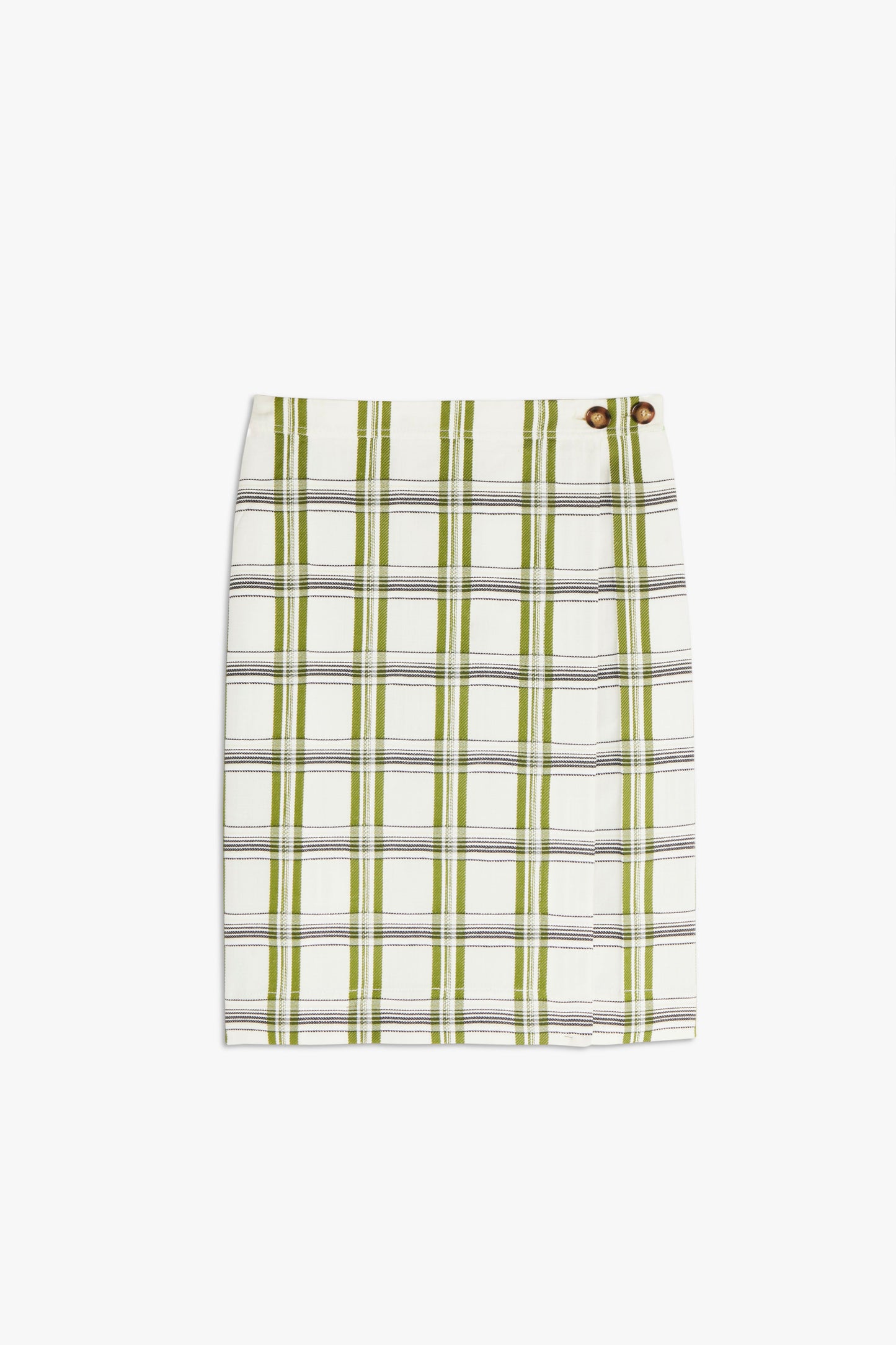 Wrap Skirt in Off White, Navy and Khaki Check