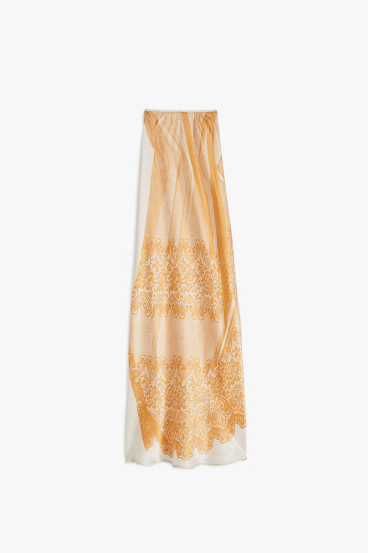 Printed Maxi Slip Skirt in White and Peach