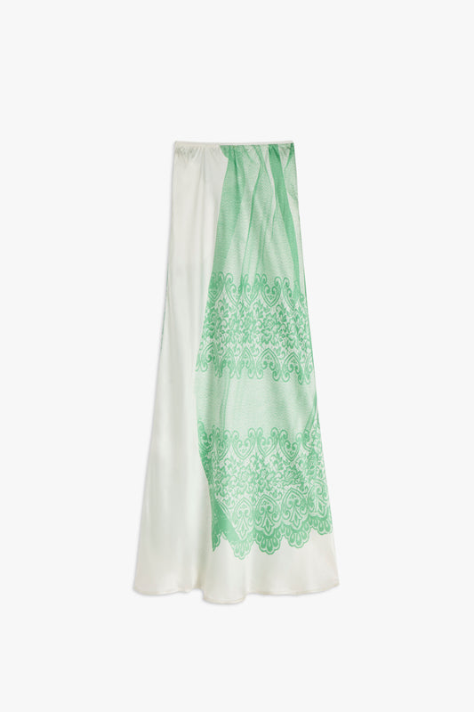 Printed Maxi Slip Skirt in White and Mint