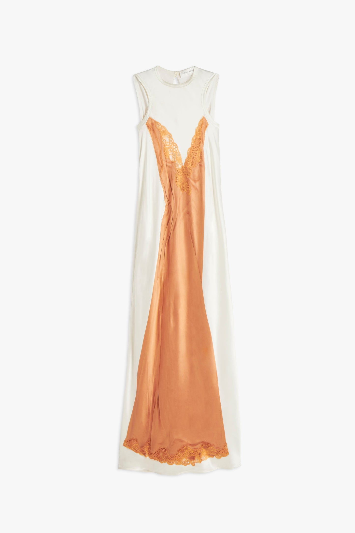 Printed Floor Length Bias Dress in White and Peach