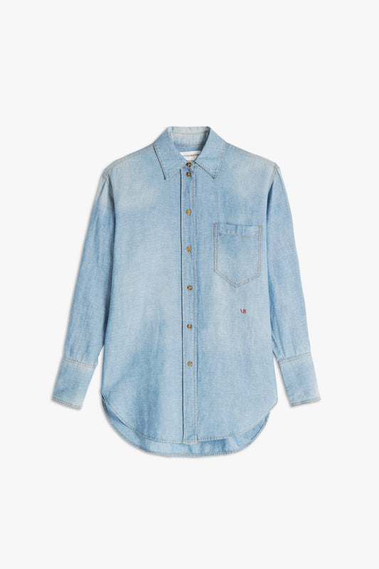 Patch Pocket Chambray Shirt in Pale Blue