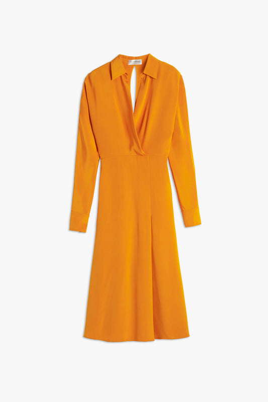 Wrap Front Midi Dress in Burnt Orange