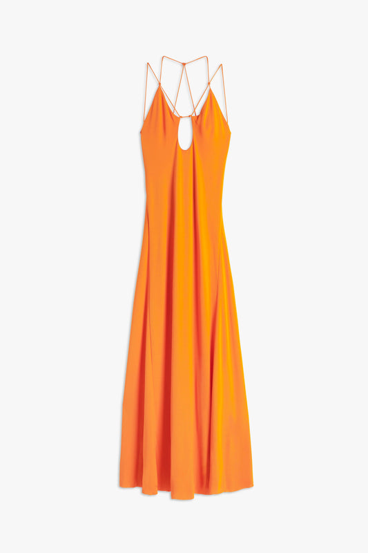 Spaghetti Strap Cut-Out Floor Length Dress in Burnt Orange