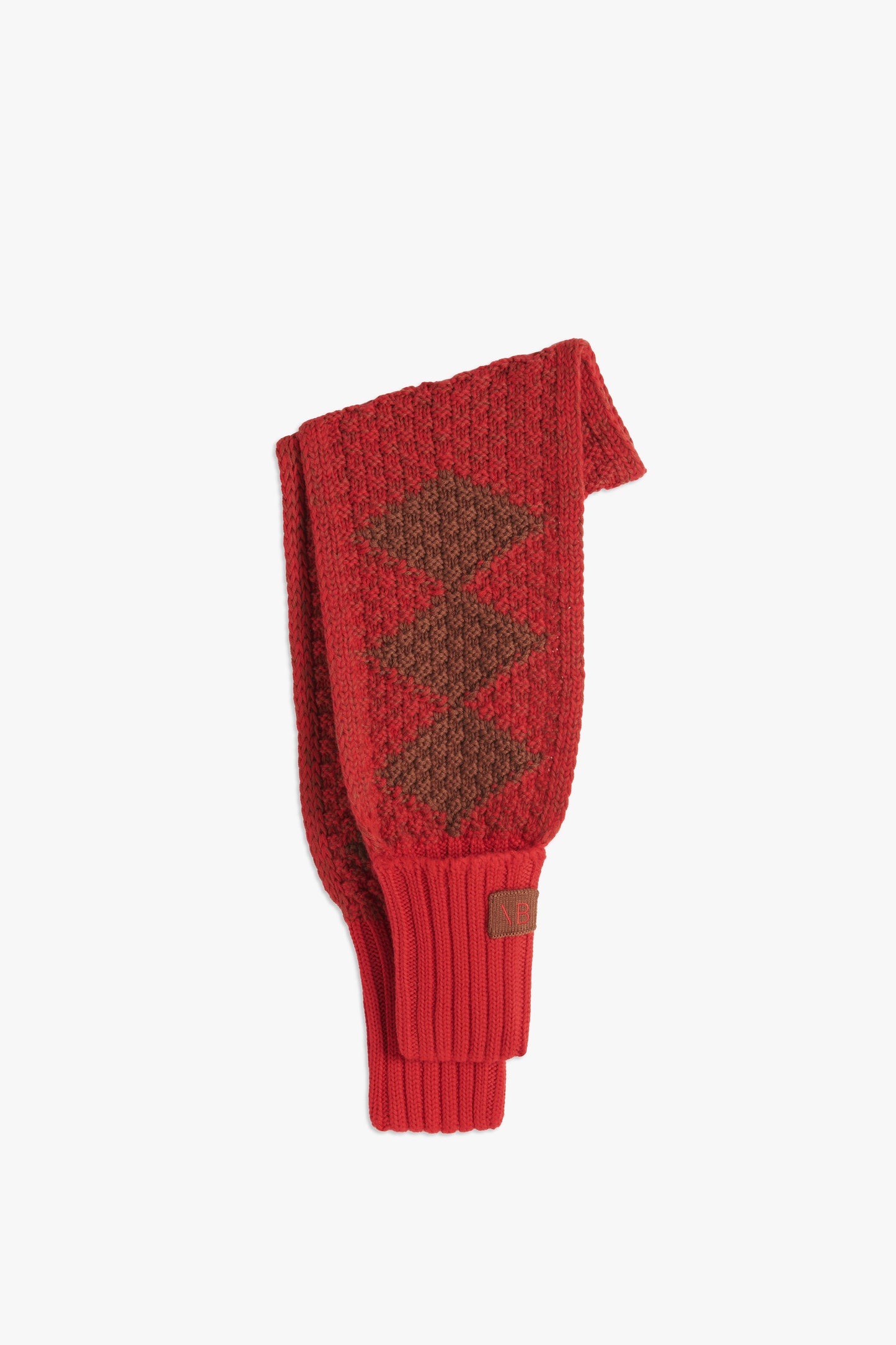 VB x Woolmark Mini Intarsia Beanie & Scarf Set in Bright Red & Camel