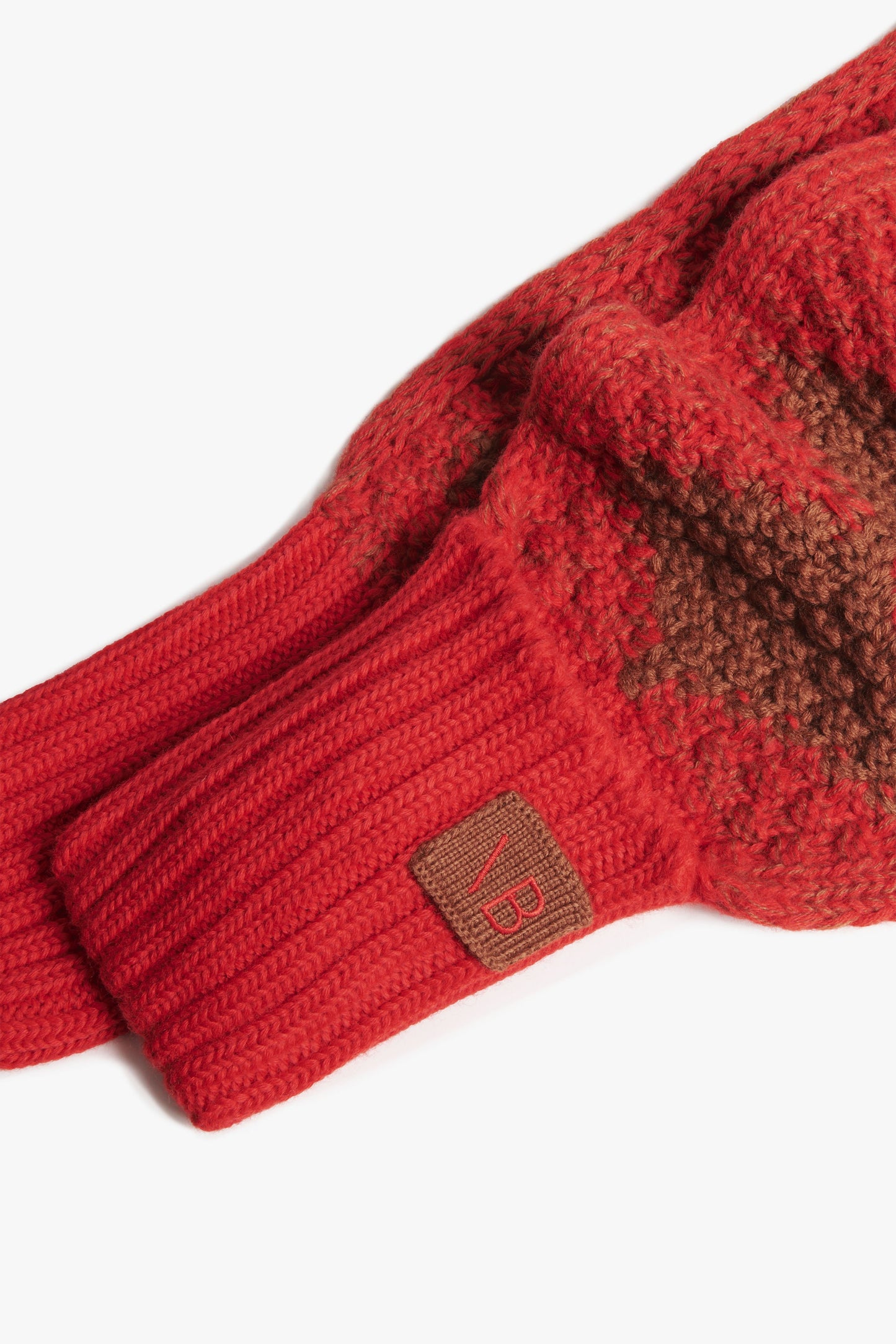VB x Woolmark Mini Intarsia Beanie & Scarf Set in Bright Red & Camel