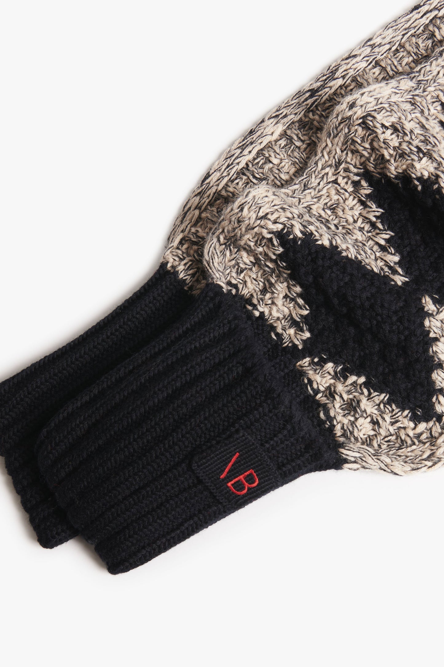 VB x Woolmark Mini Intarsia Beanie & Scarf Set in Navy & Honey