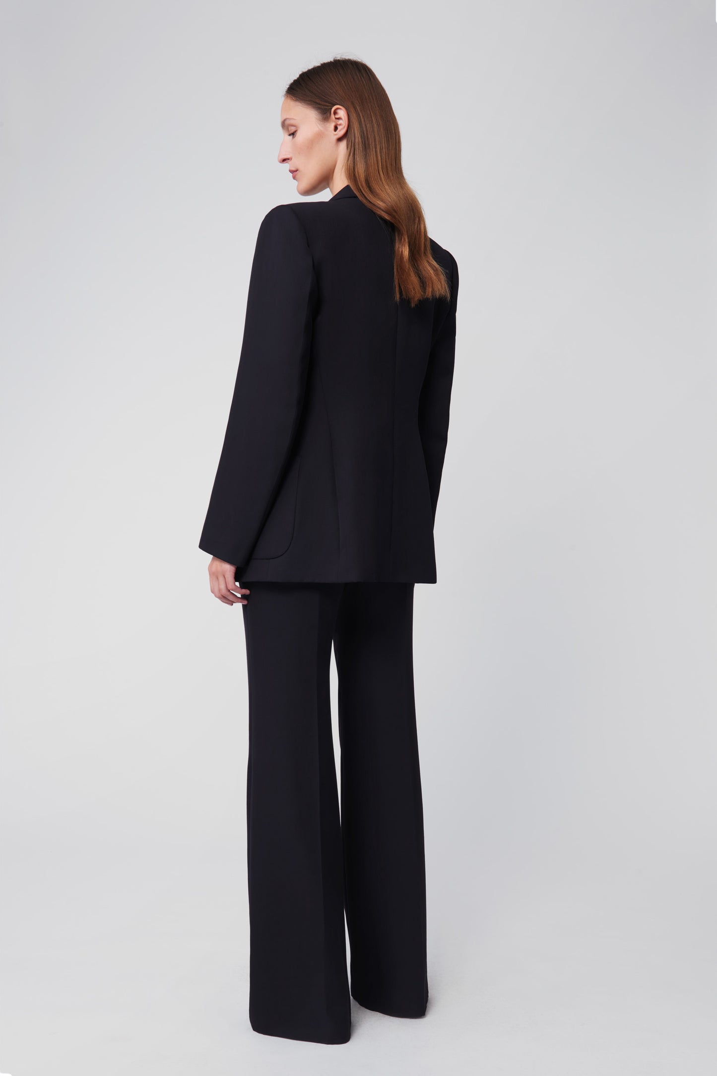 High Waisted Wide Leg Trousers in Dark Navy