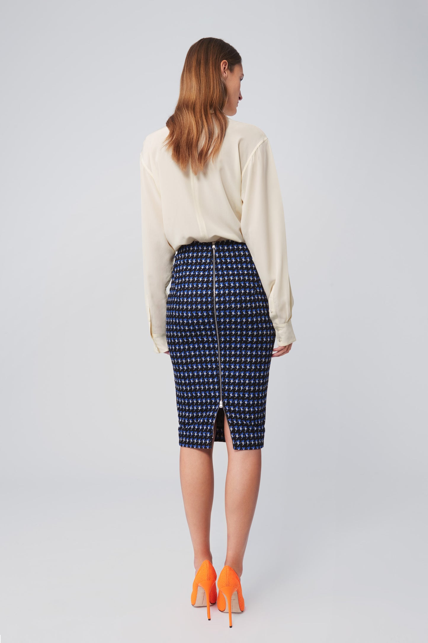 Pencil Skirt in Navy Houndstooth
