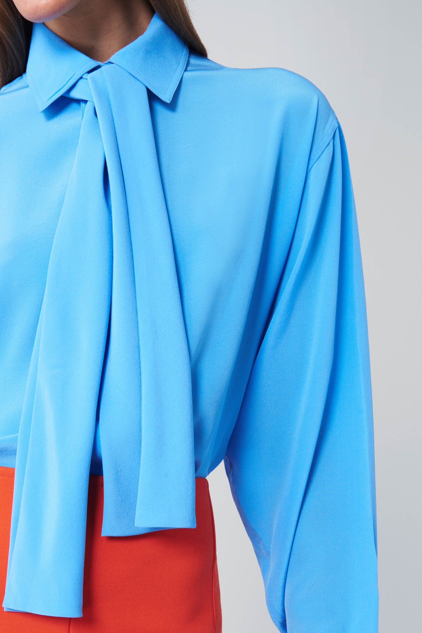 Tie Neck Blouse in Sky Blue