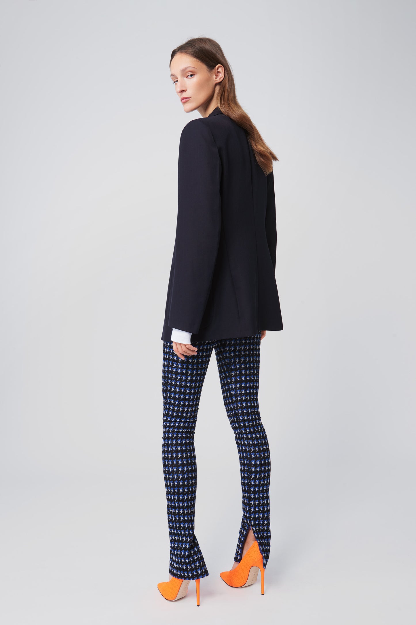 Ankle Split Trousers in Navy Houndstooth