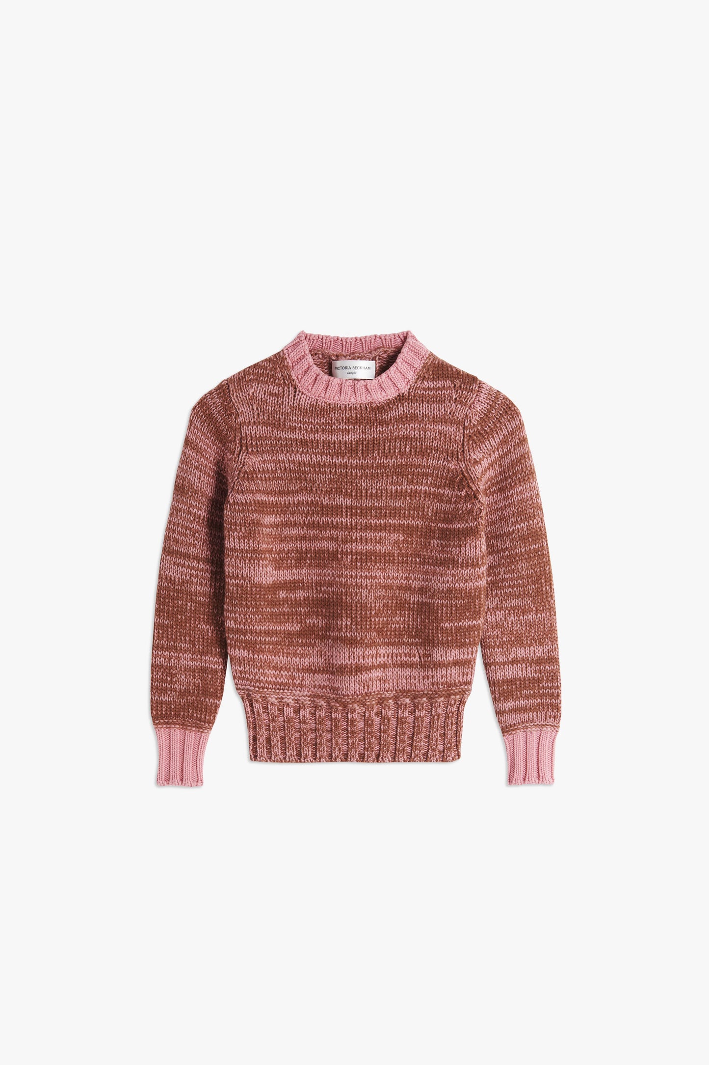 VB x Woolmark Mini Contrast Rib Polo Neck Jumper in Camel & Pink