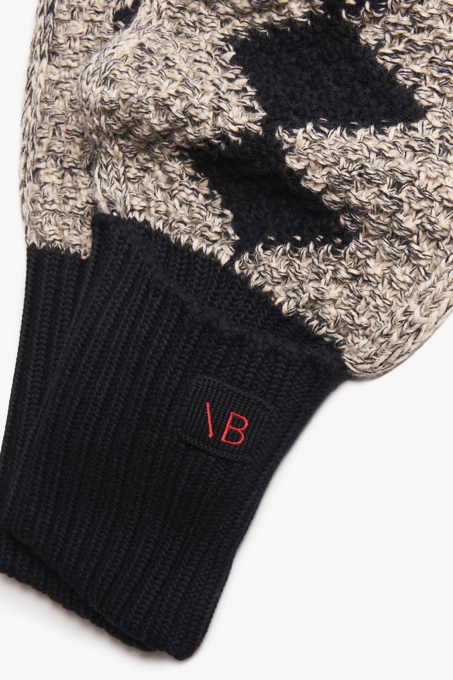 VB x Woolmark Intarsia Beanie & Scarf Set in Navy & Honey