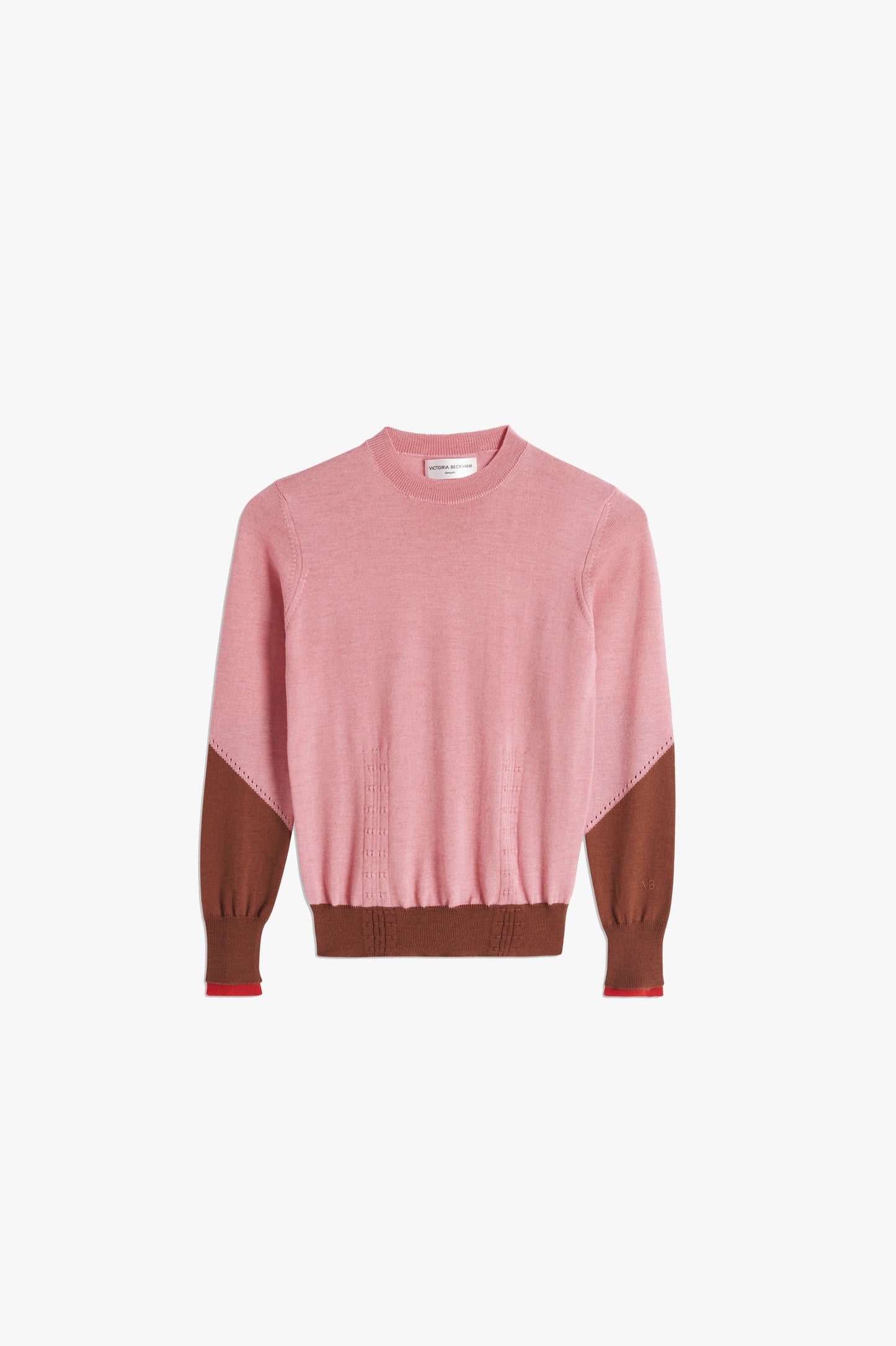 VB x Woolmark Mini Colour Block Jumper in Pink & Dark Camel