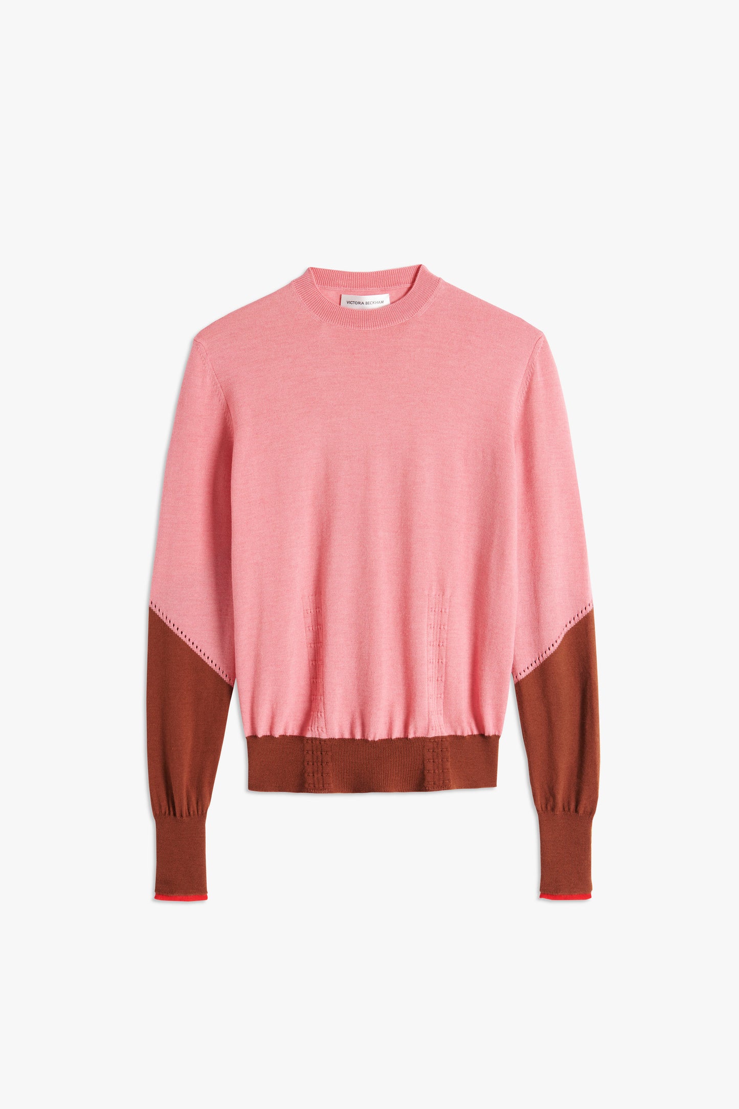 VB x Woolmark Colour Block Jumper in Pink & Dark Camel