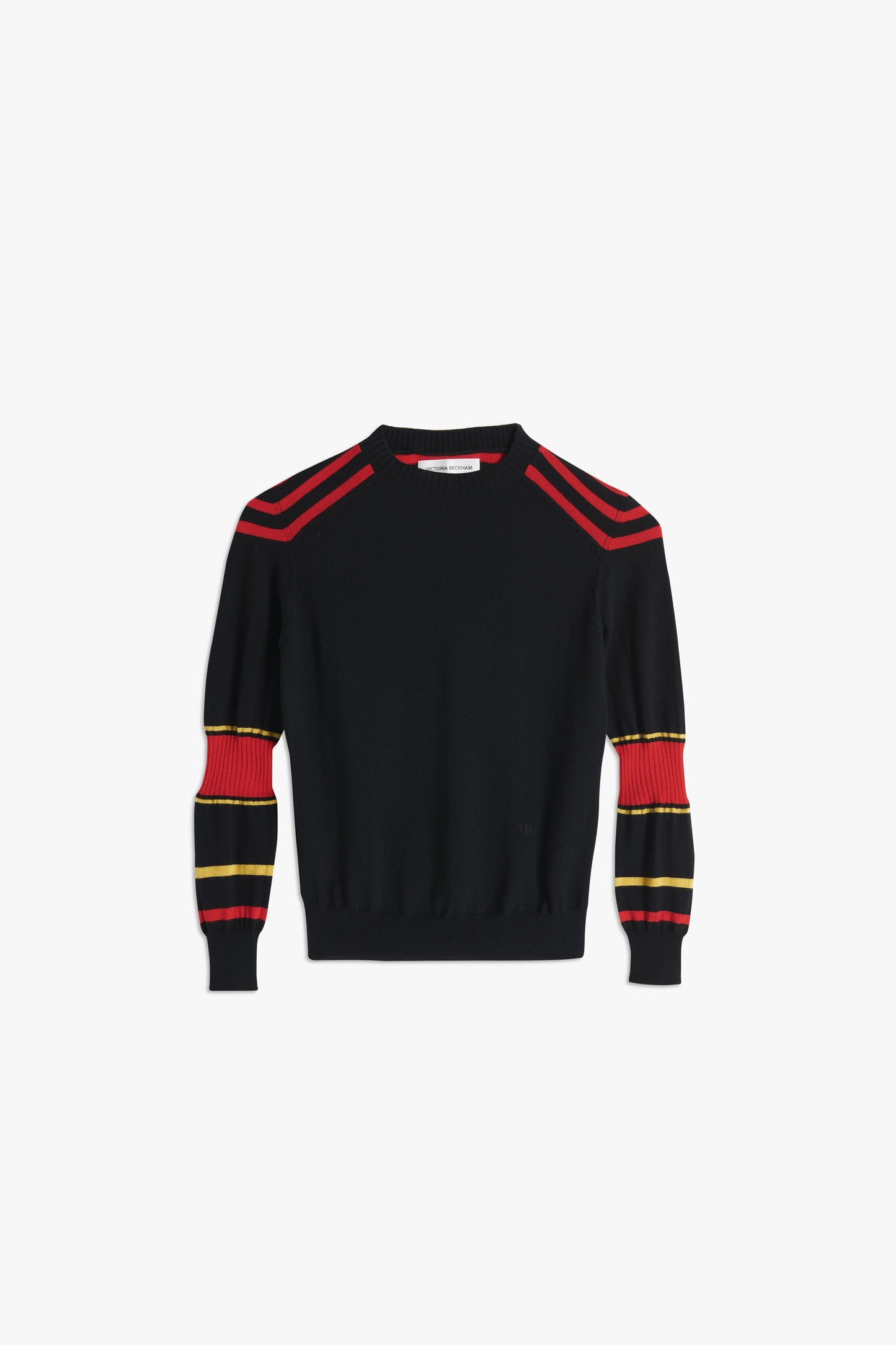 VB x Woolmark Mini Contrast Stripe Jumper in Navy, Mustard & Bright Red