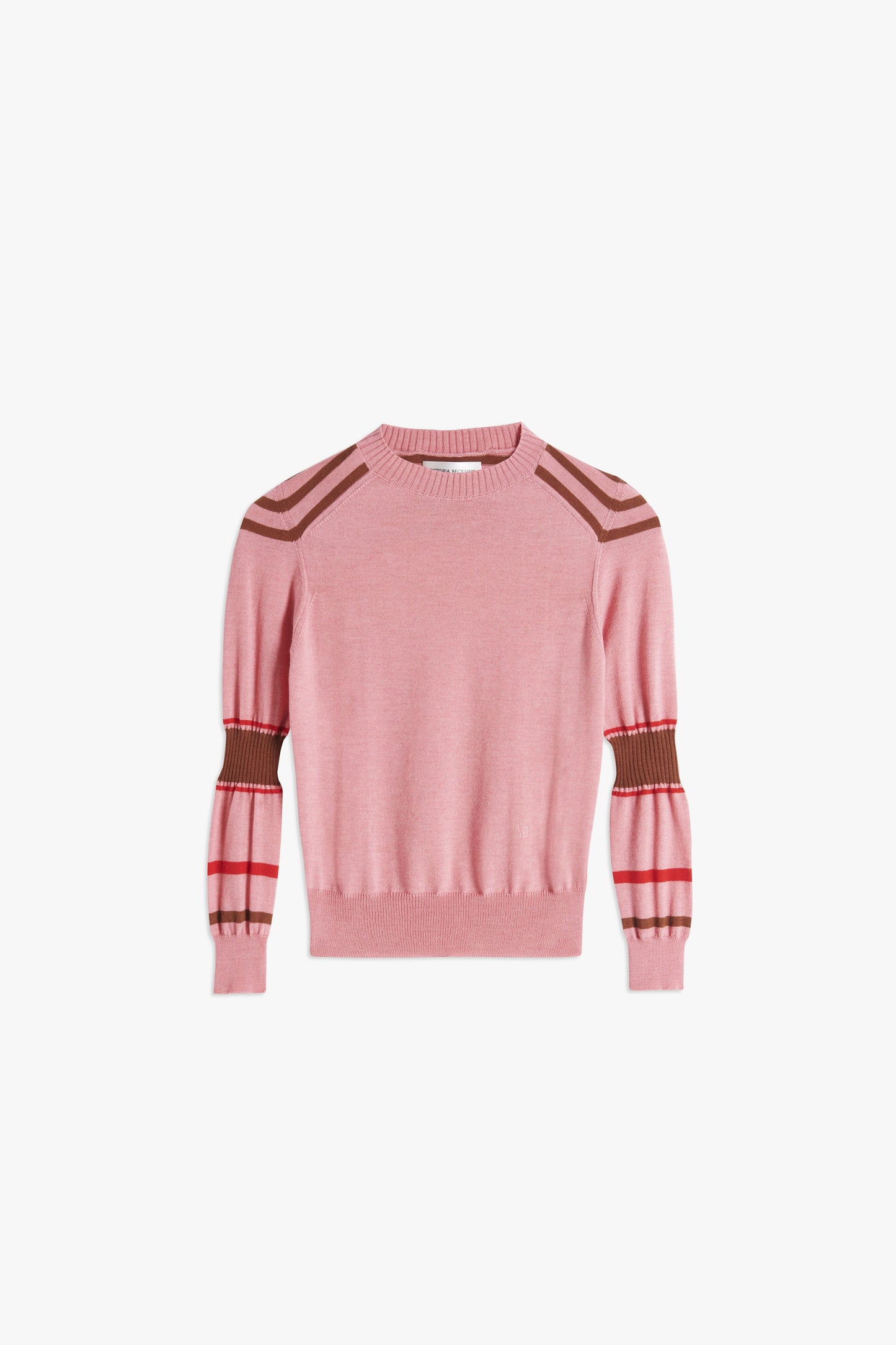 VB x Woolmark Mini Contrast Stripe Jumper in Pink, Red & Camel