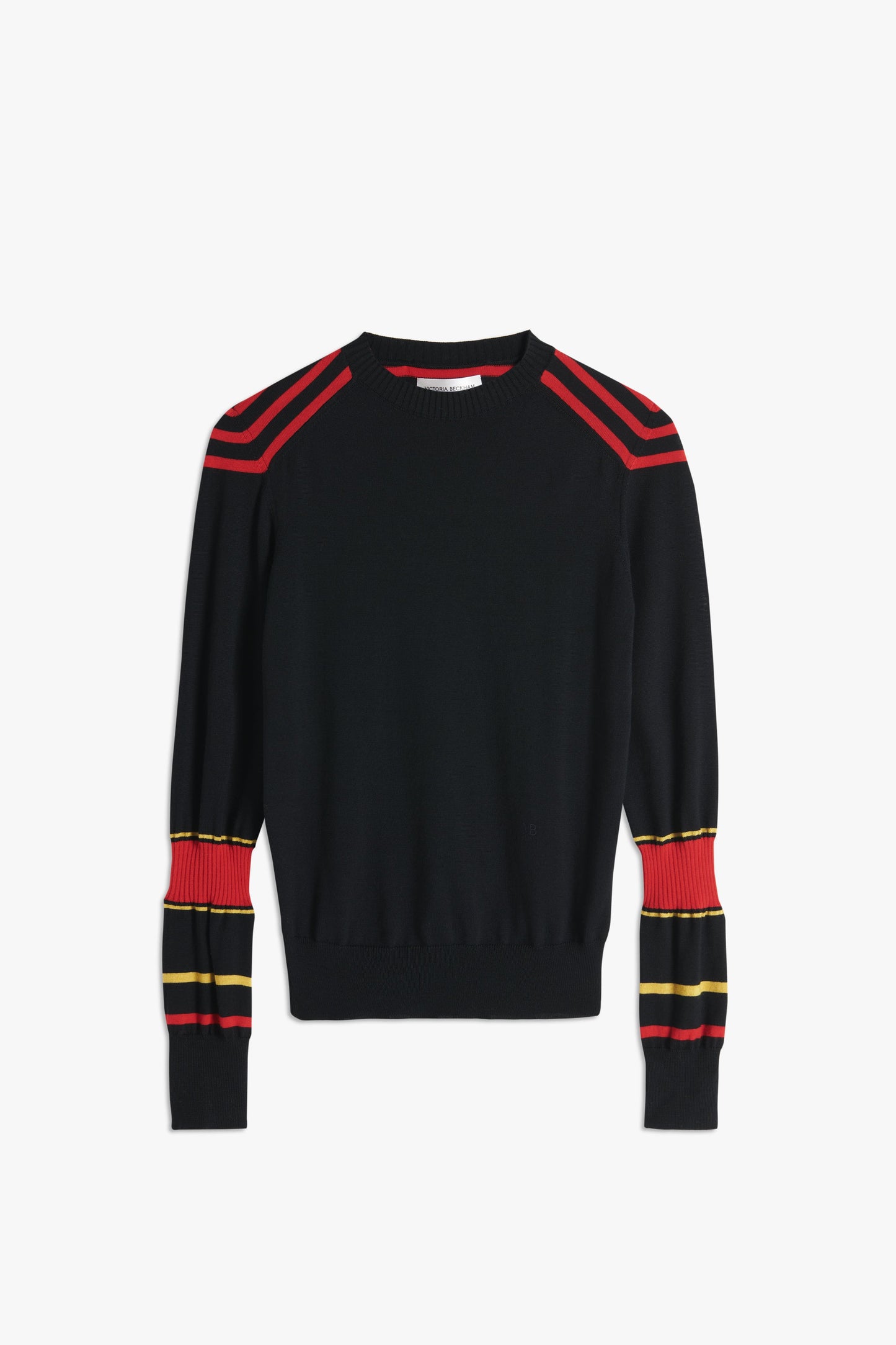 VB x Woolmark Contrast Stripe Jumper in Navy, Mustard & Bright Red
