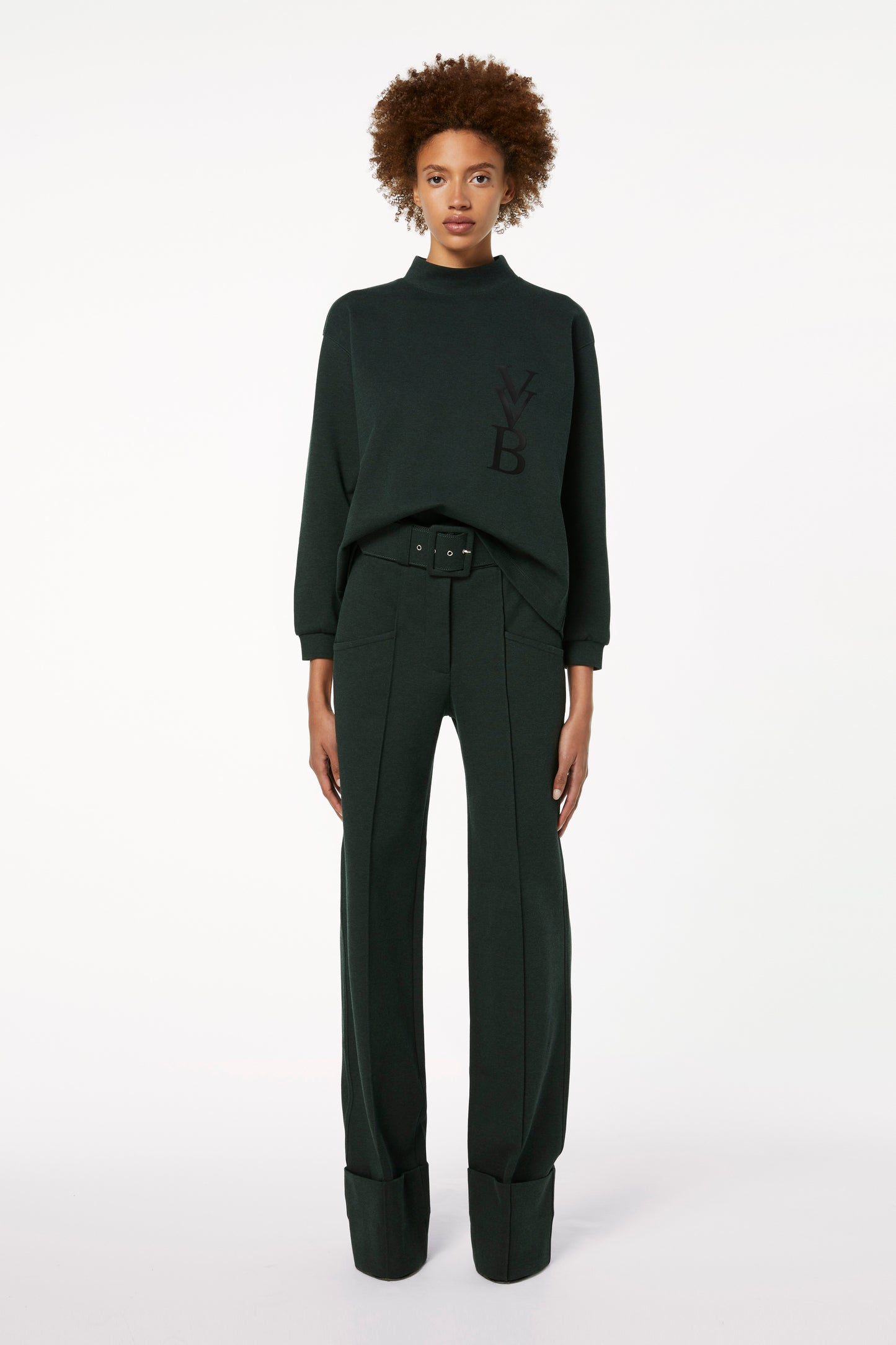 Victoria Beckham 3D Logo Sweatshirt in Ivy Green for women in loungewear styling.