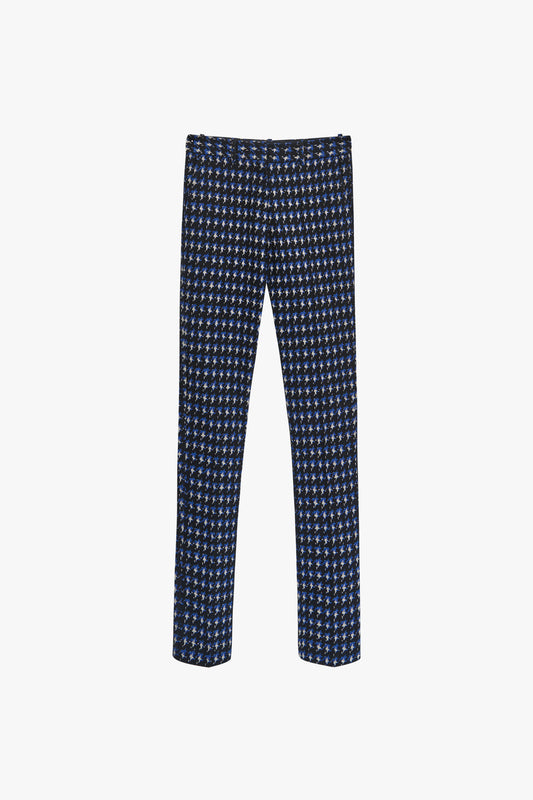 Ankle Split Trousers in Navy Houndstooth