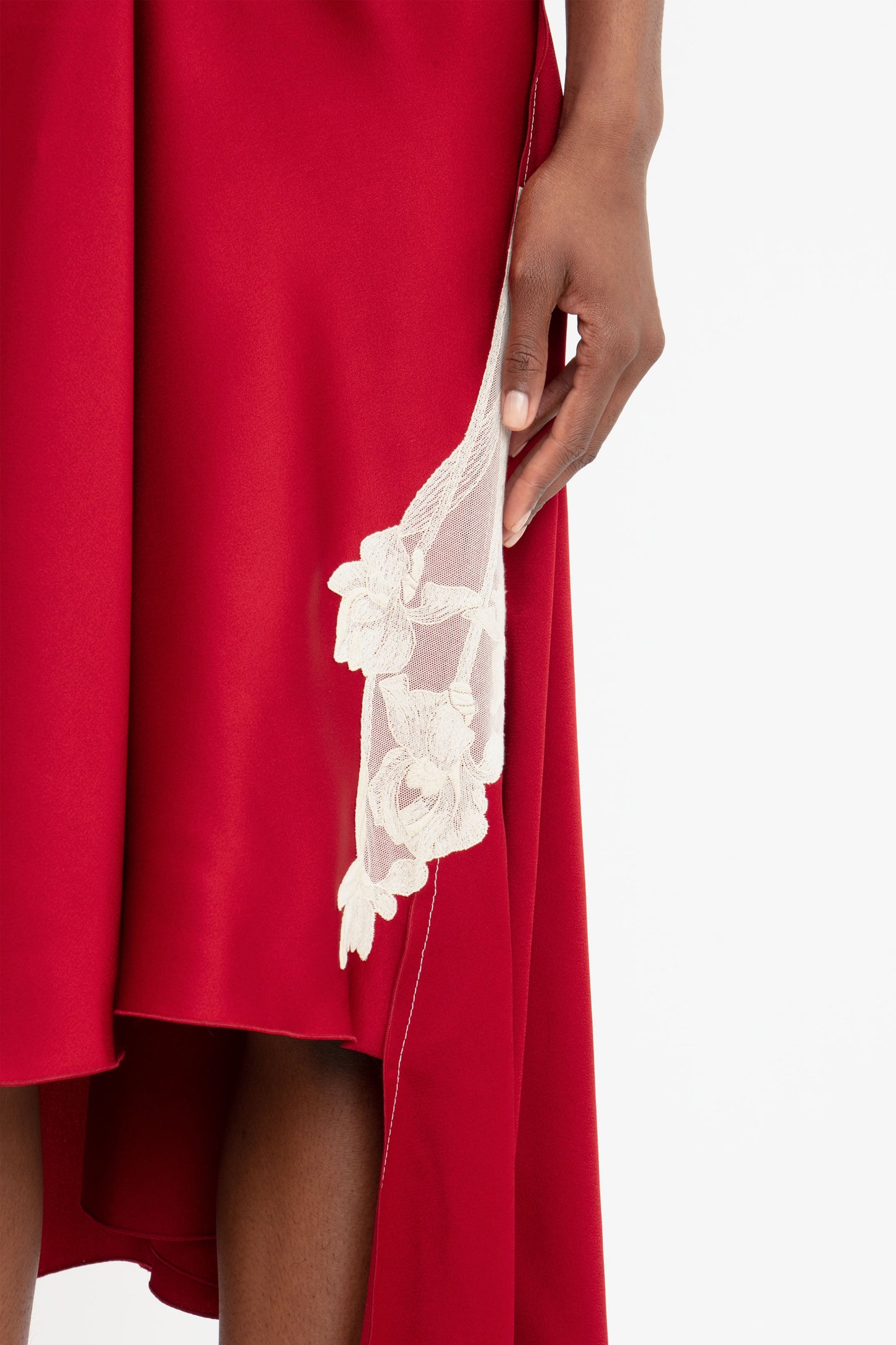 Draped Lace Midi Dress In Poppy Red