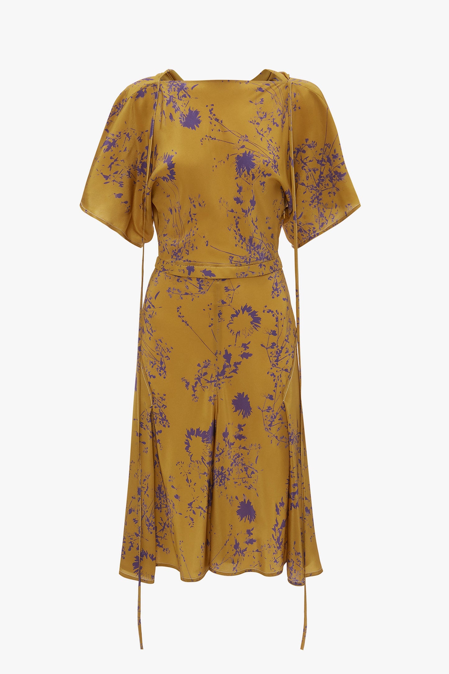 Draped Sleeve Cut Out Mini Dress In Yellow Ochre